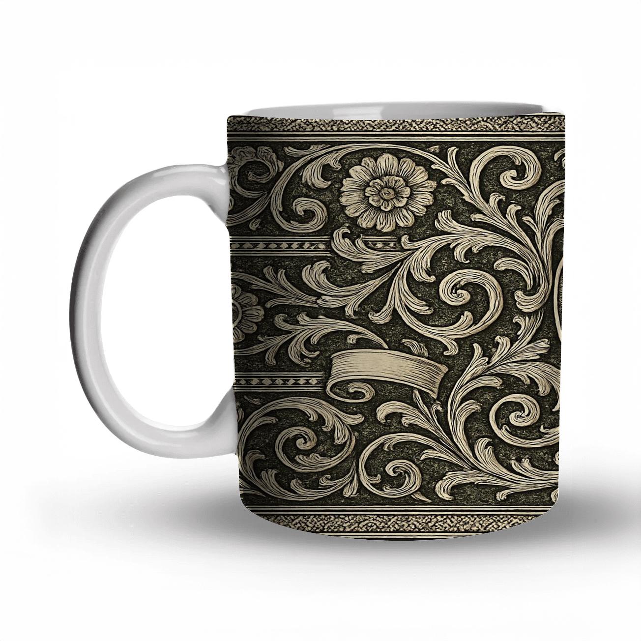Victorian Filigree Crest travel mugs with handles