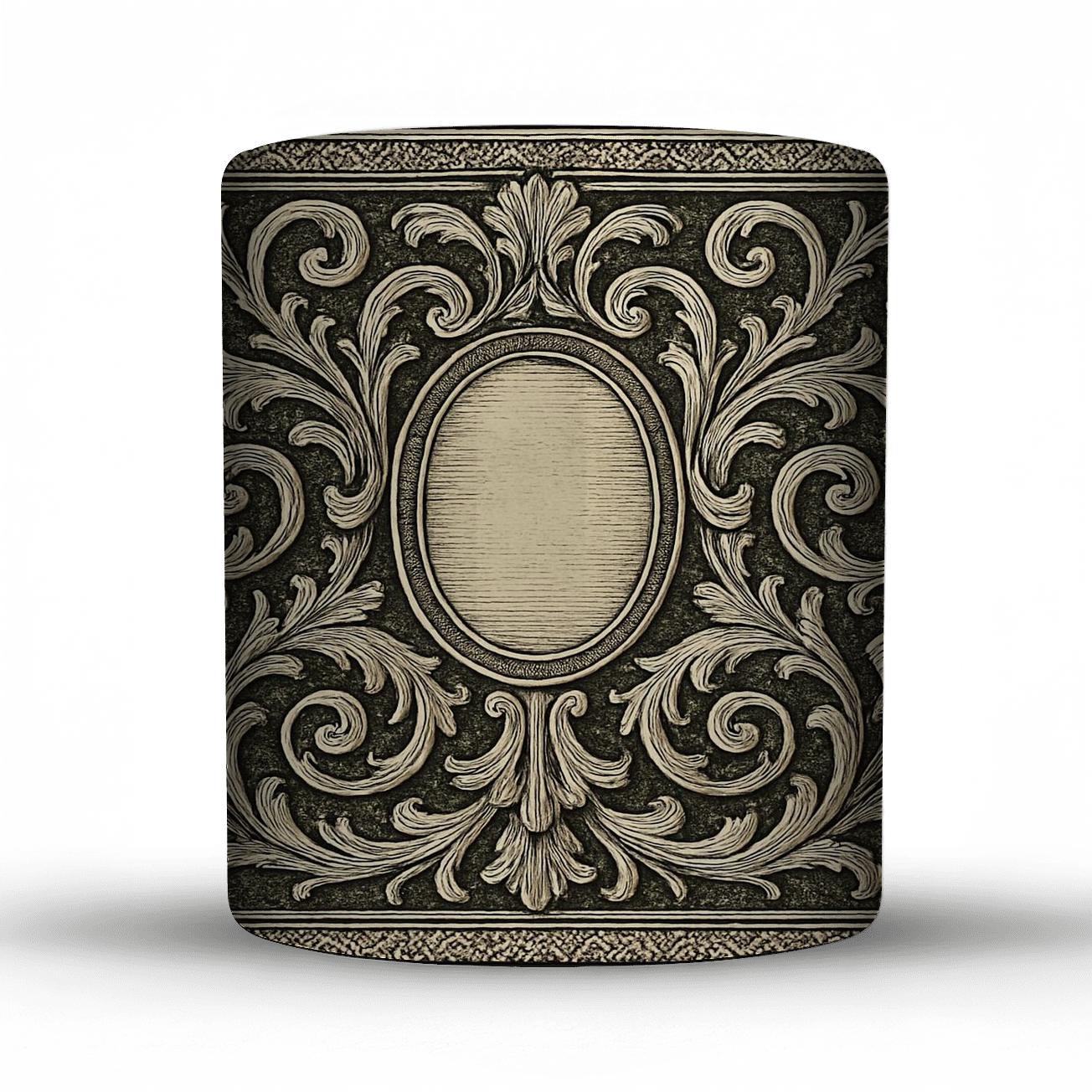 Victorian Filigree Crest travel mugs with handles