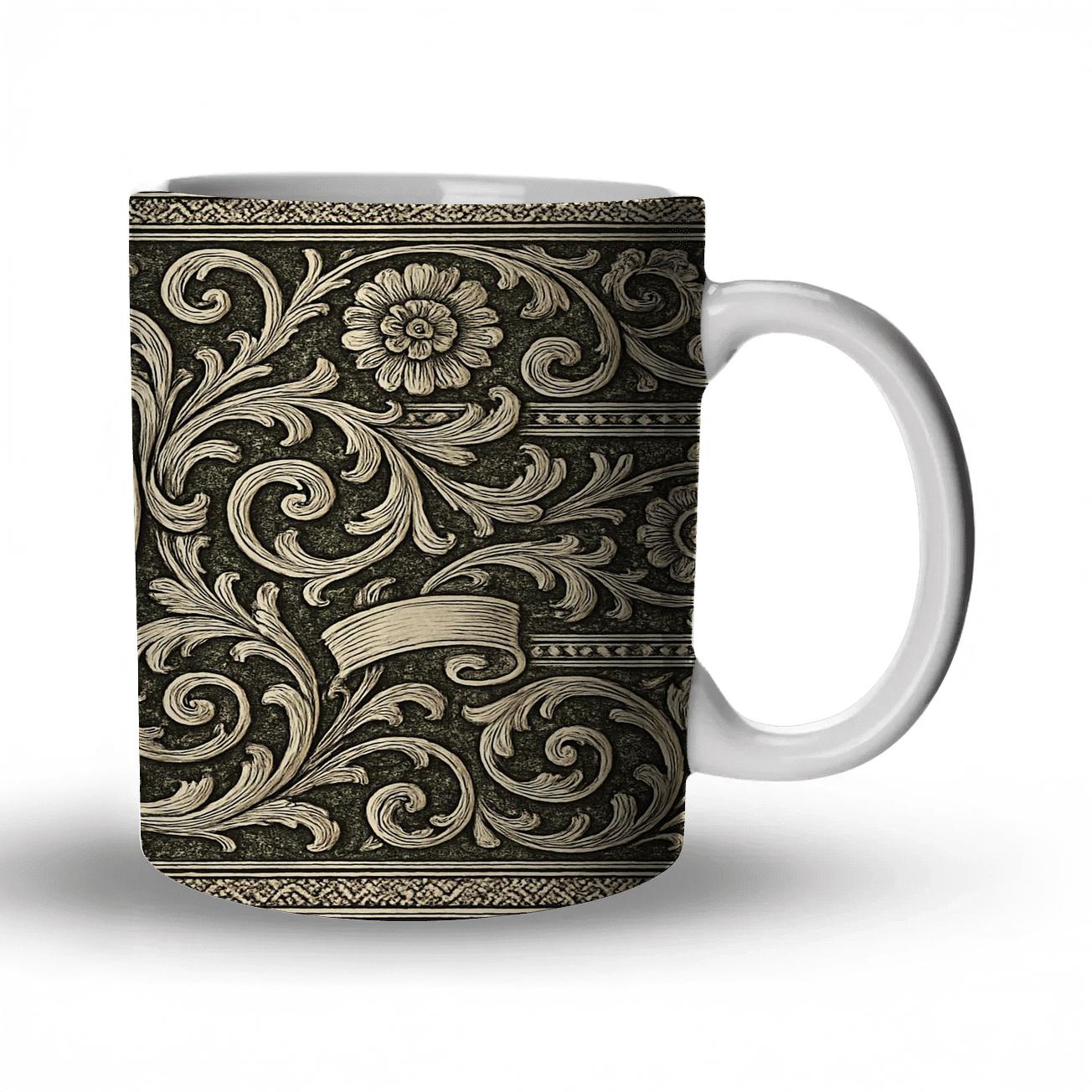 Victorian Filigree Crest travel mugs with handles