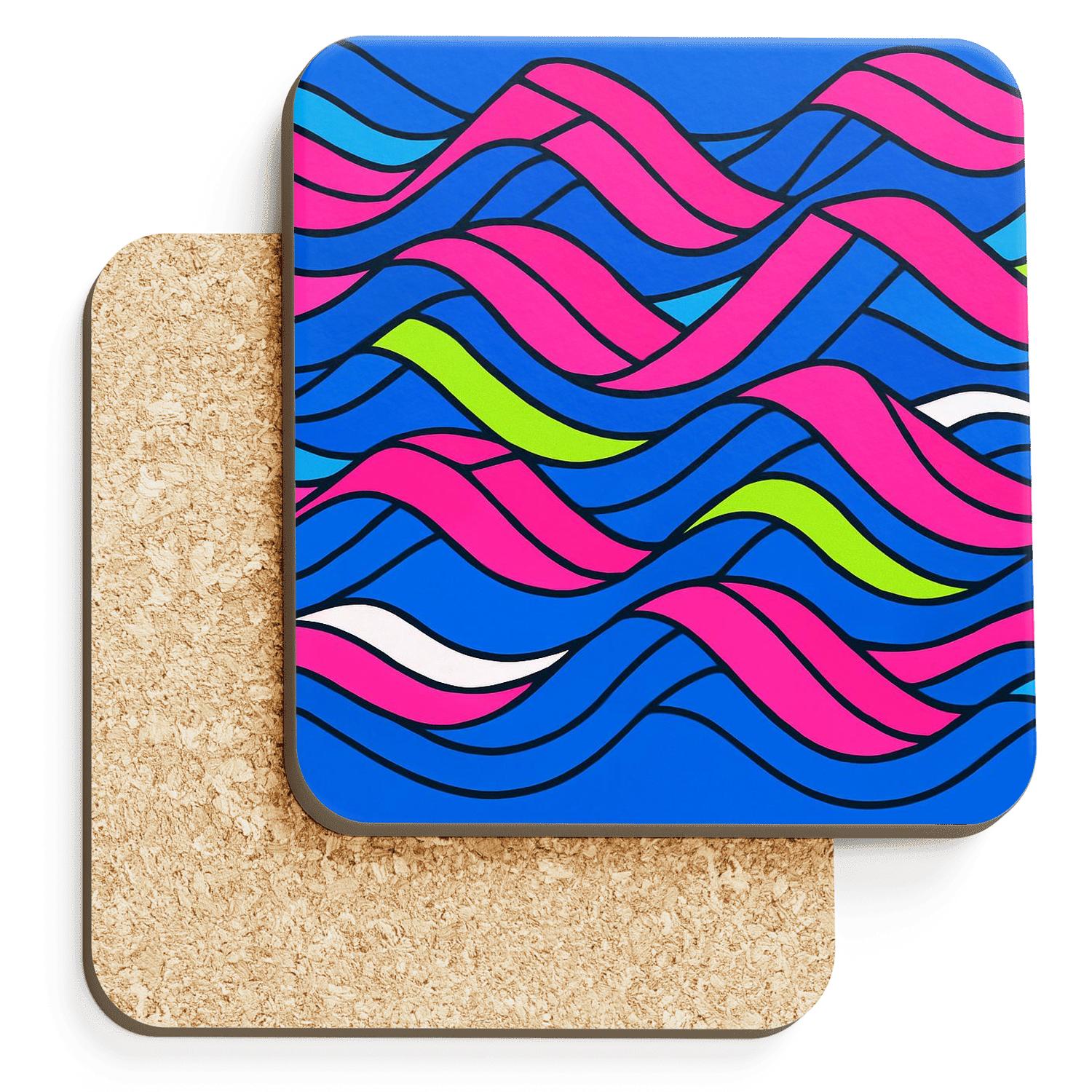 Neon Origami Waves decorative beverage coasters