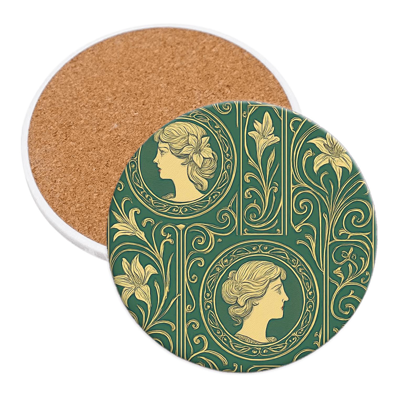 Ornamental Art Nouveau Medallions custom engraved coasters