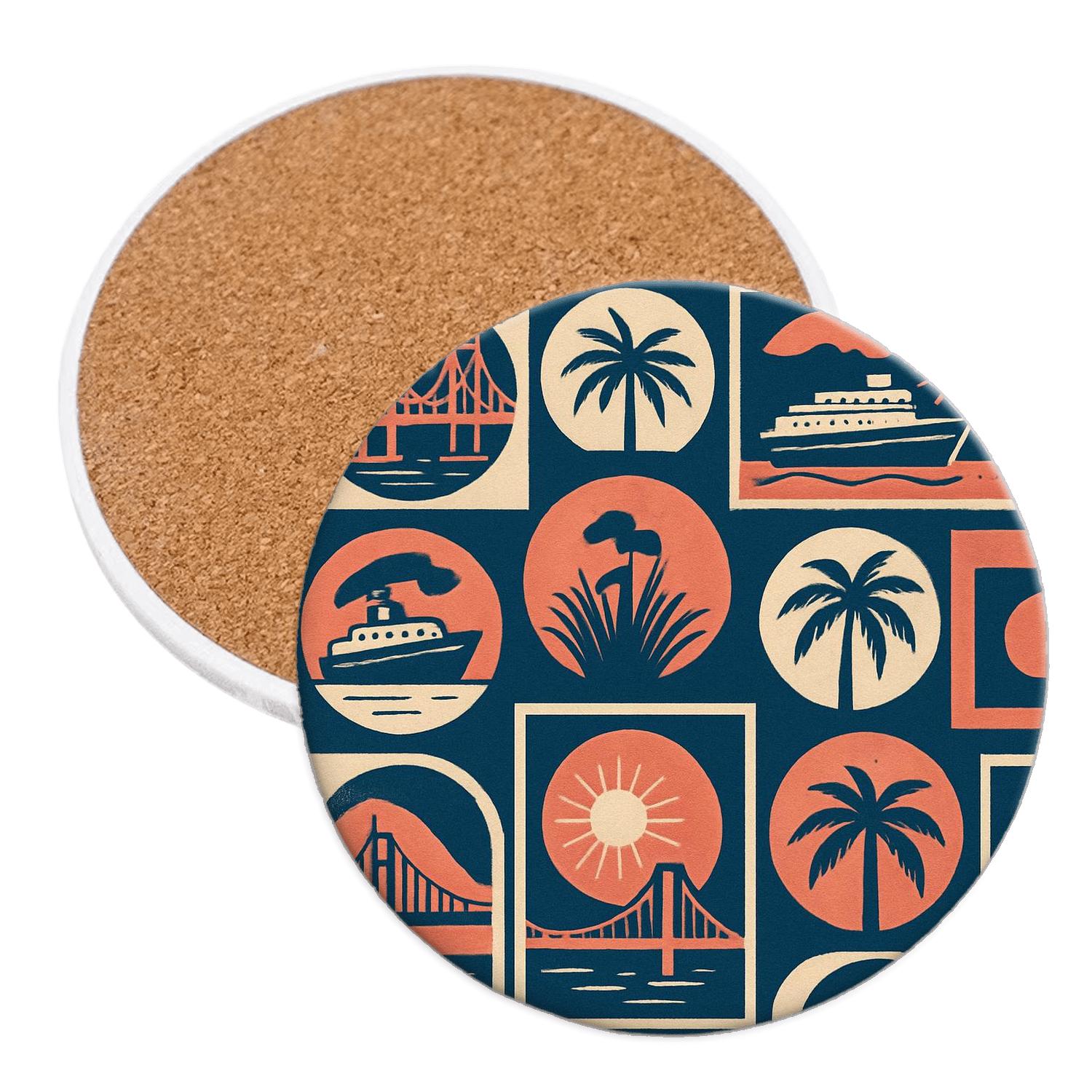 Midcentury Travel Plate Motifs elegant tabletop coasters