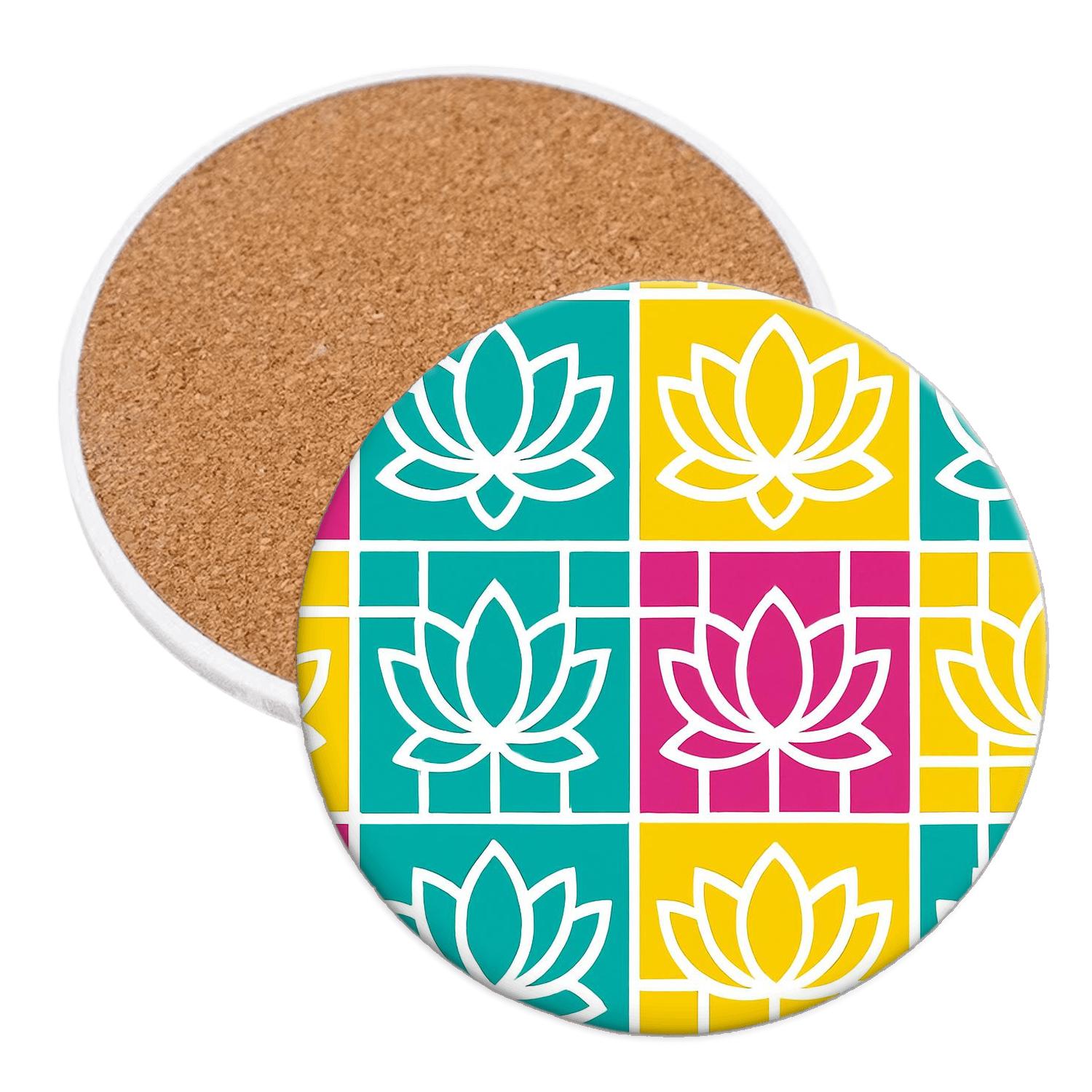 Neon Lotus Grid coasters for home decor