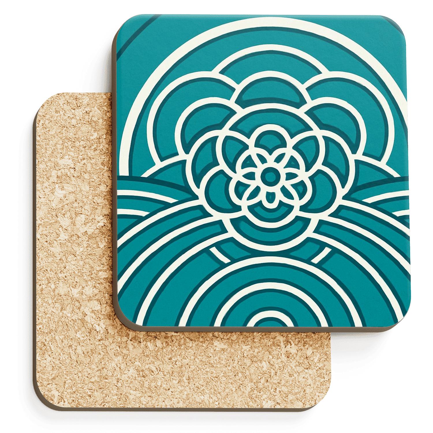 Neon Wave Mandala wooden table coasters