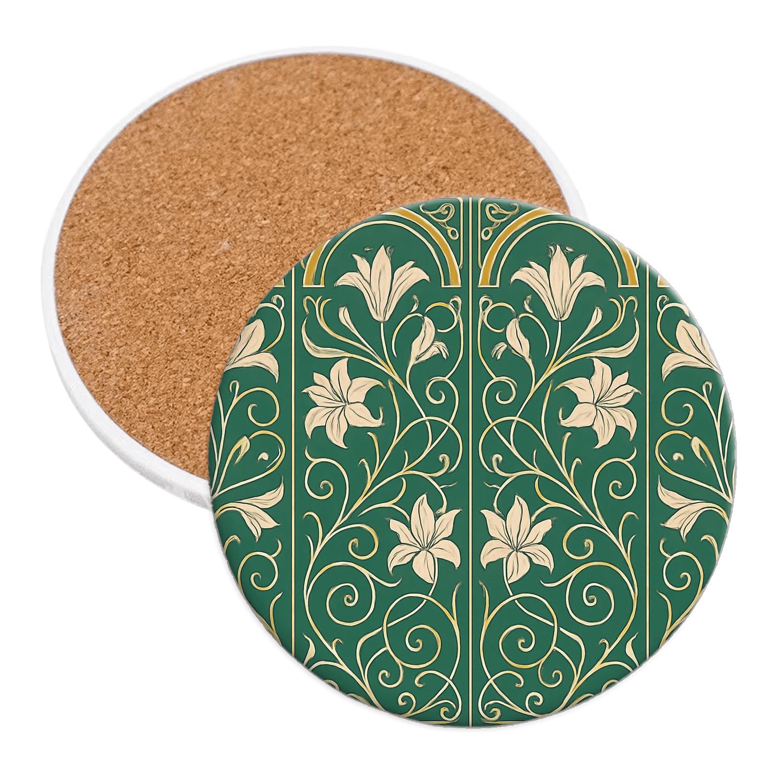 Art Nouveau Botanical Frieze cork coaster sets