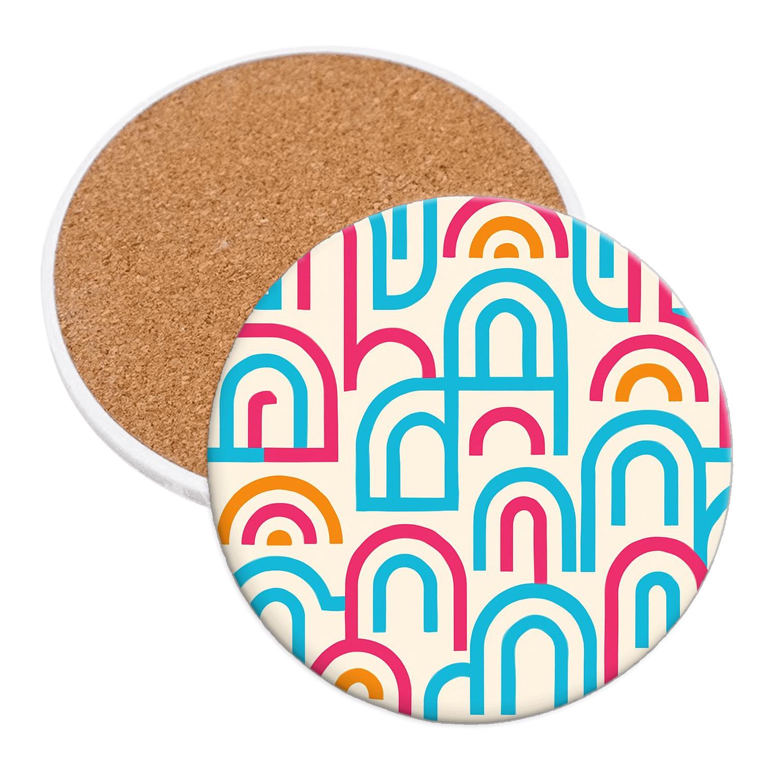 Neon Archipelago Lines wooden table coasters