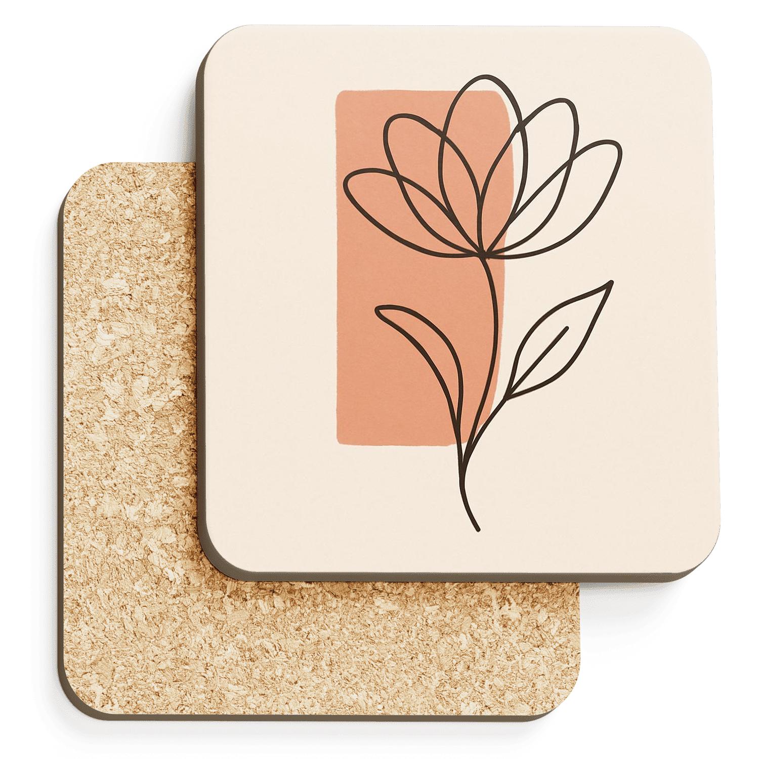 Minimalist Floral Line Art With Warm Tones stone coaster collections