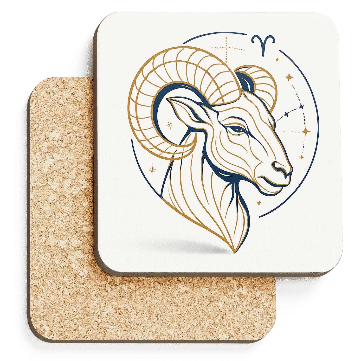 Aries Ram Minimalist Gold wooden table coasters