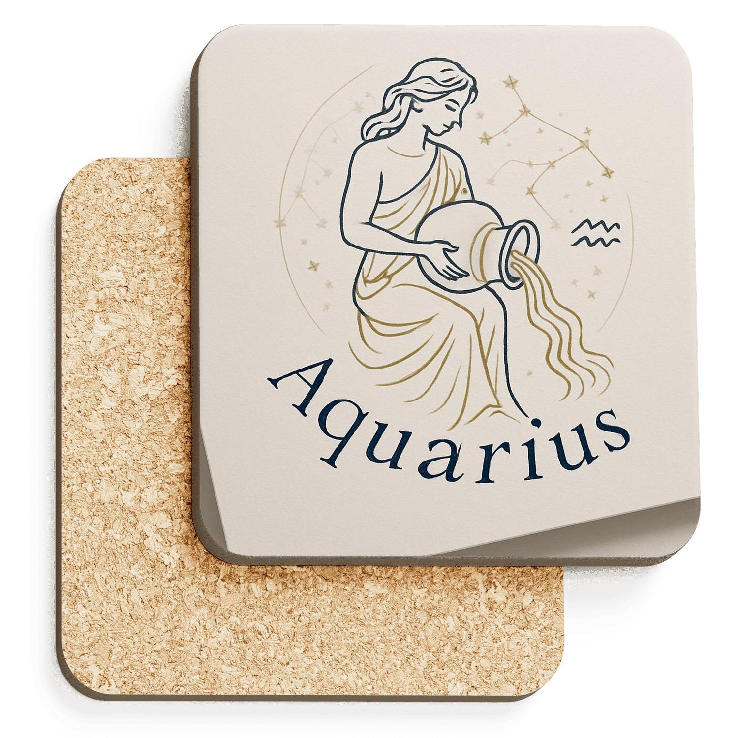 Aquarius Celestial Embrace wooden table coasters