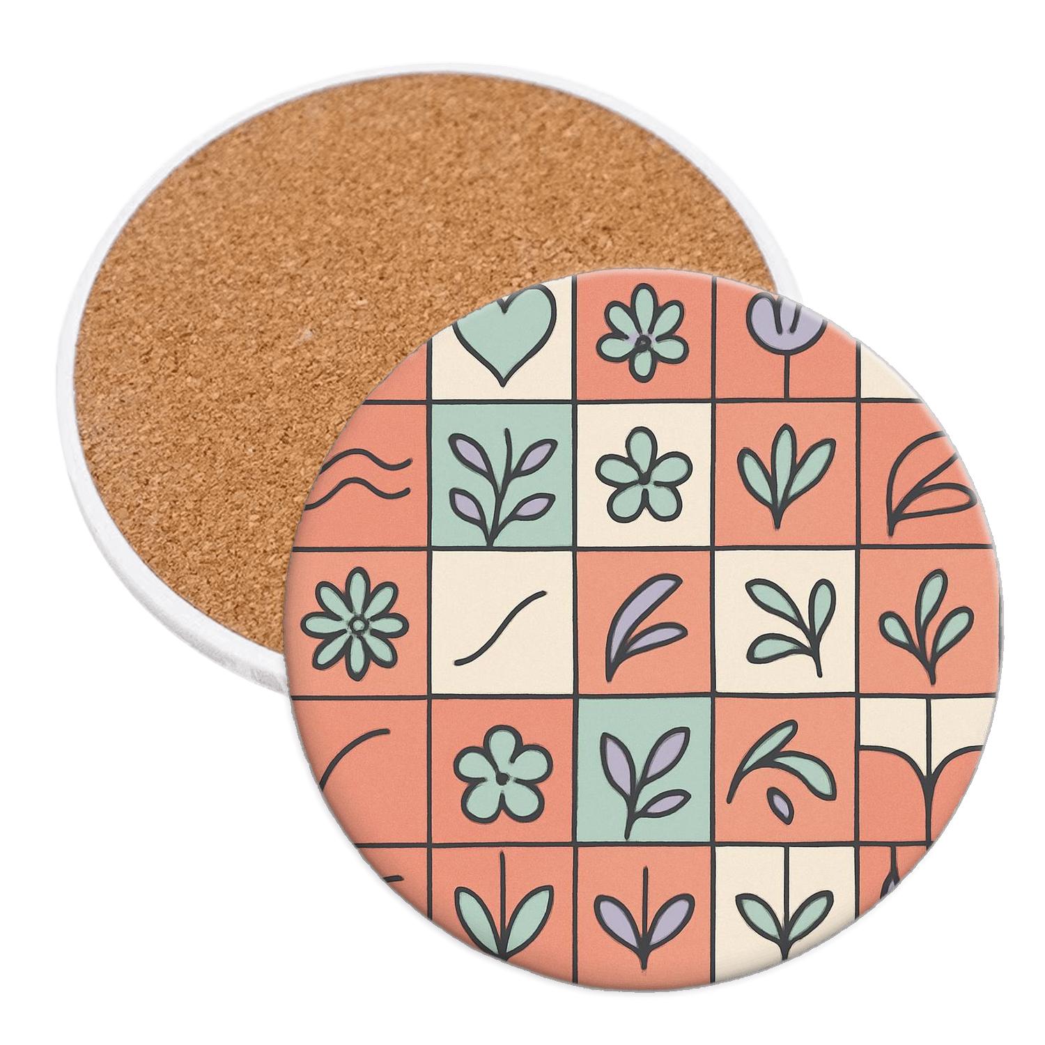 Chromatic Oasis Grid wooden table coasters