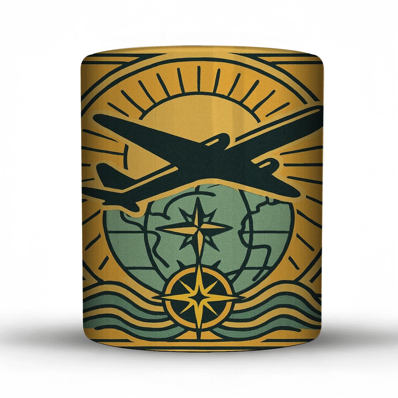 Midcentury Geometric Travel Emblem novelty coffee mugs