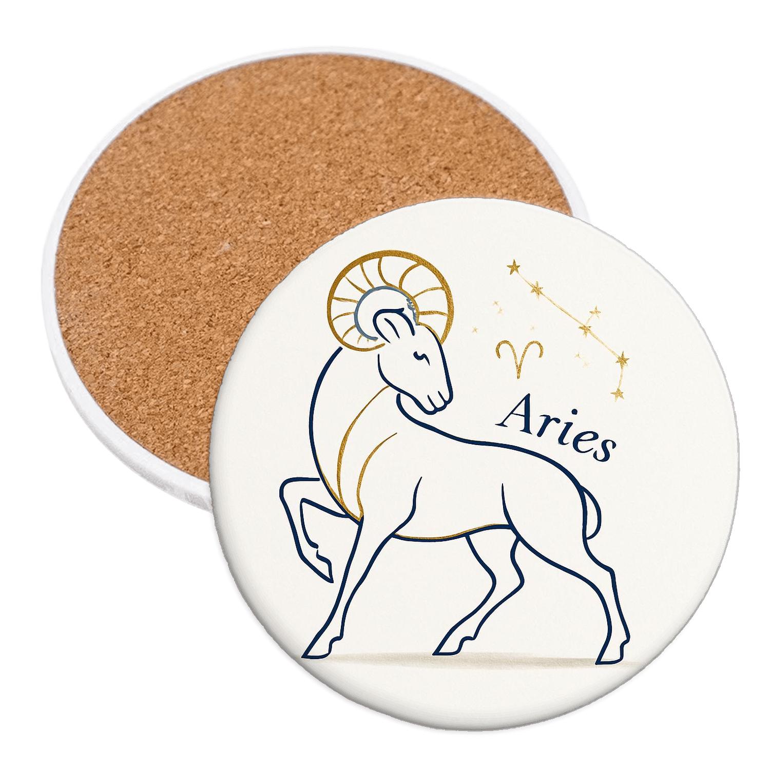Elegant Aries Ram Zodiac Line Art absorbent drink coasters