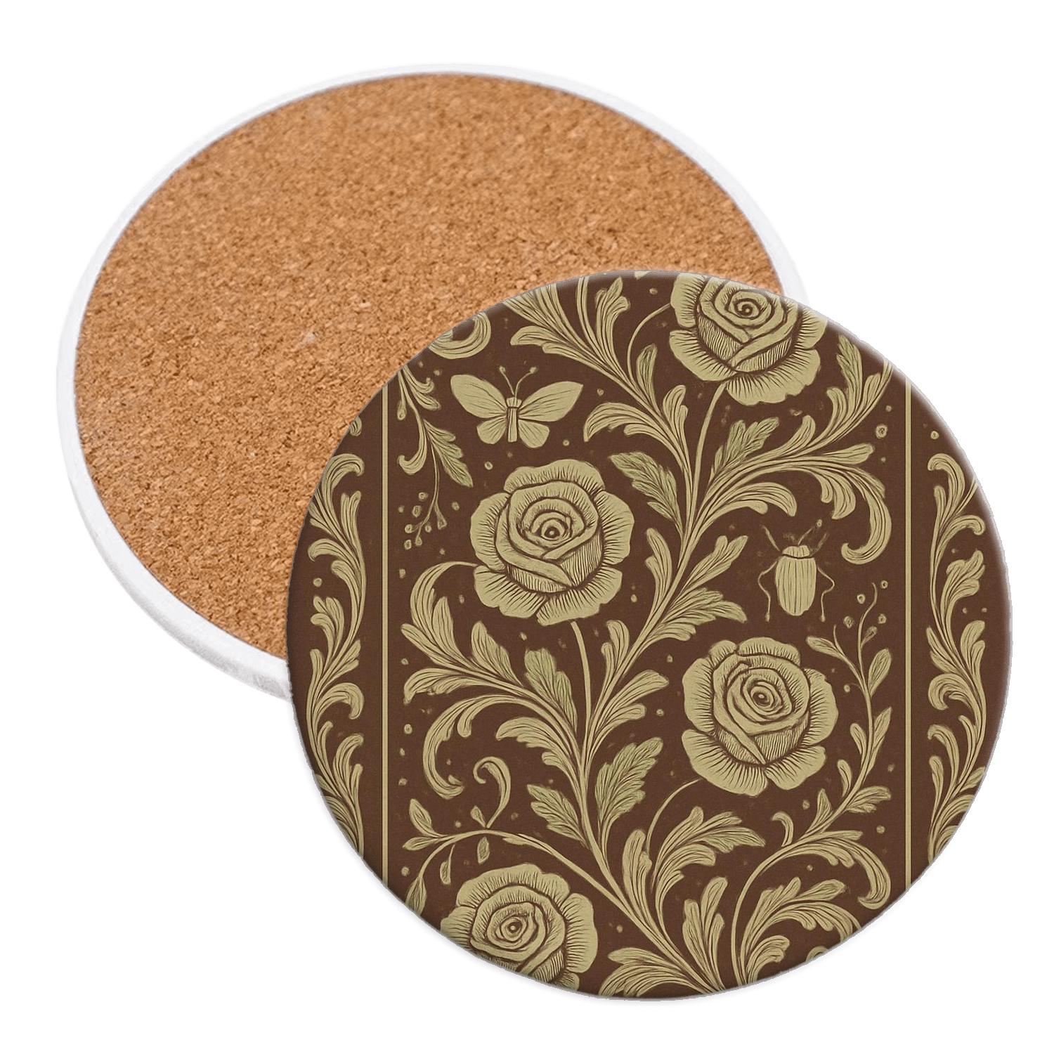 Victorian Botanical Scroll wooden table coasters