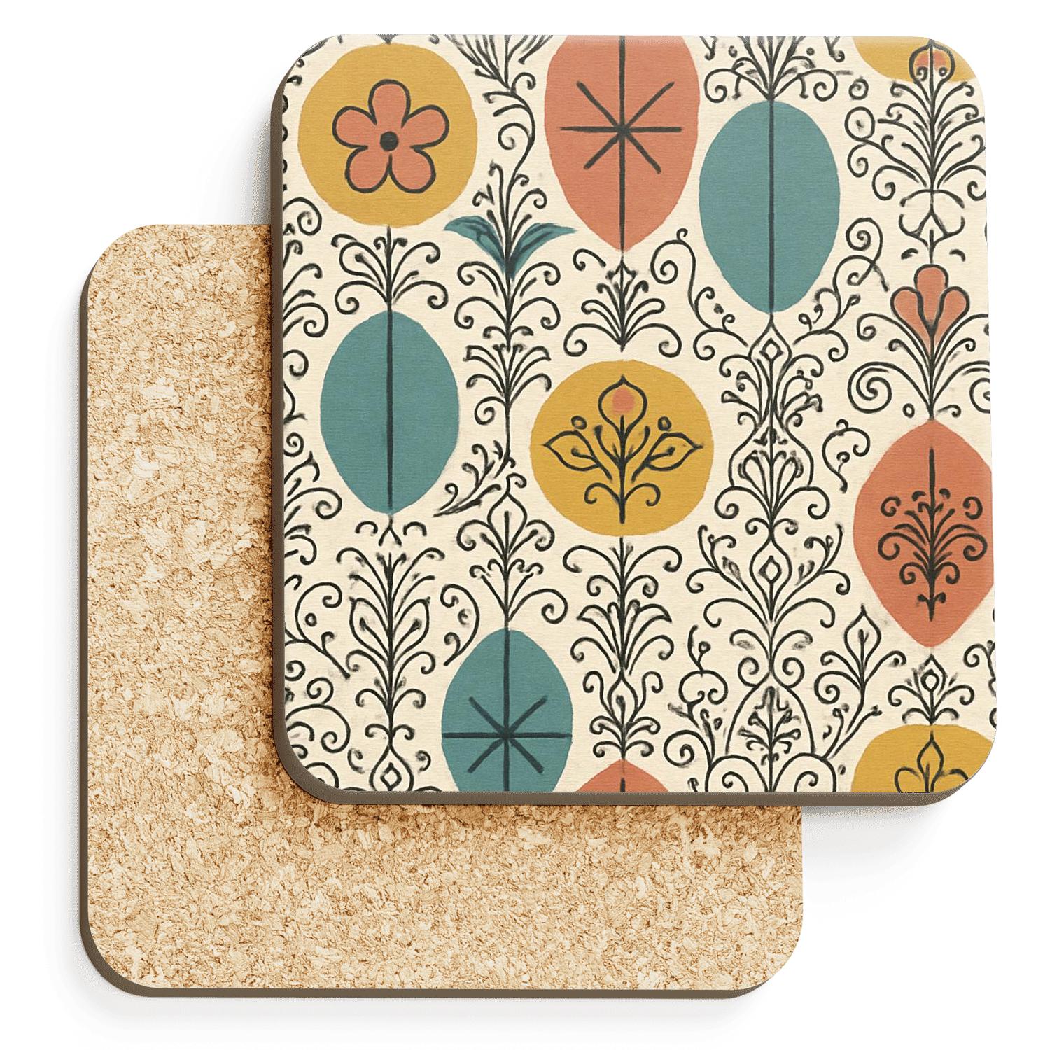 Cosmic Midcentury Textile Motif personalized drink coasters