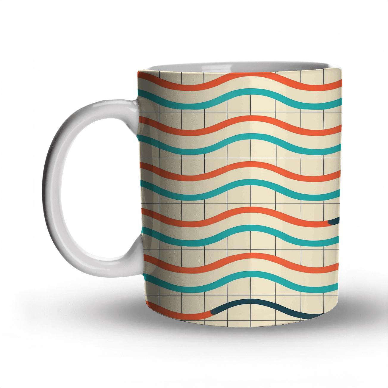 Coral Wave Grid ceramic coffee mugs