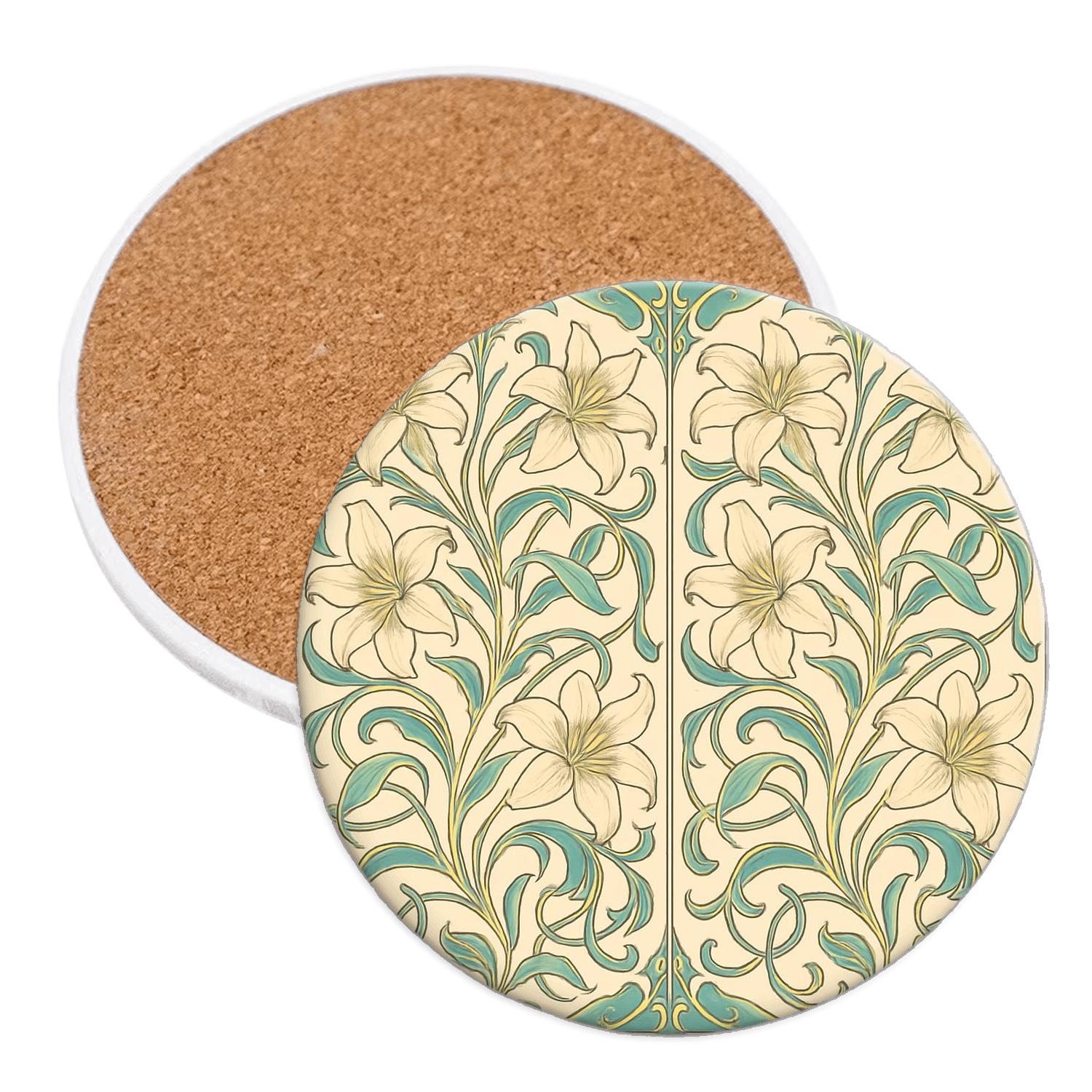 Art Nouveau Botanical Panel cork coaster sets