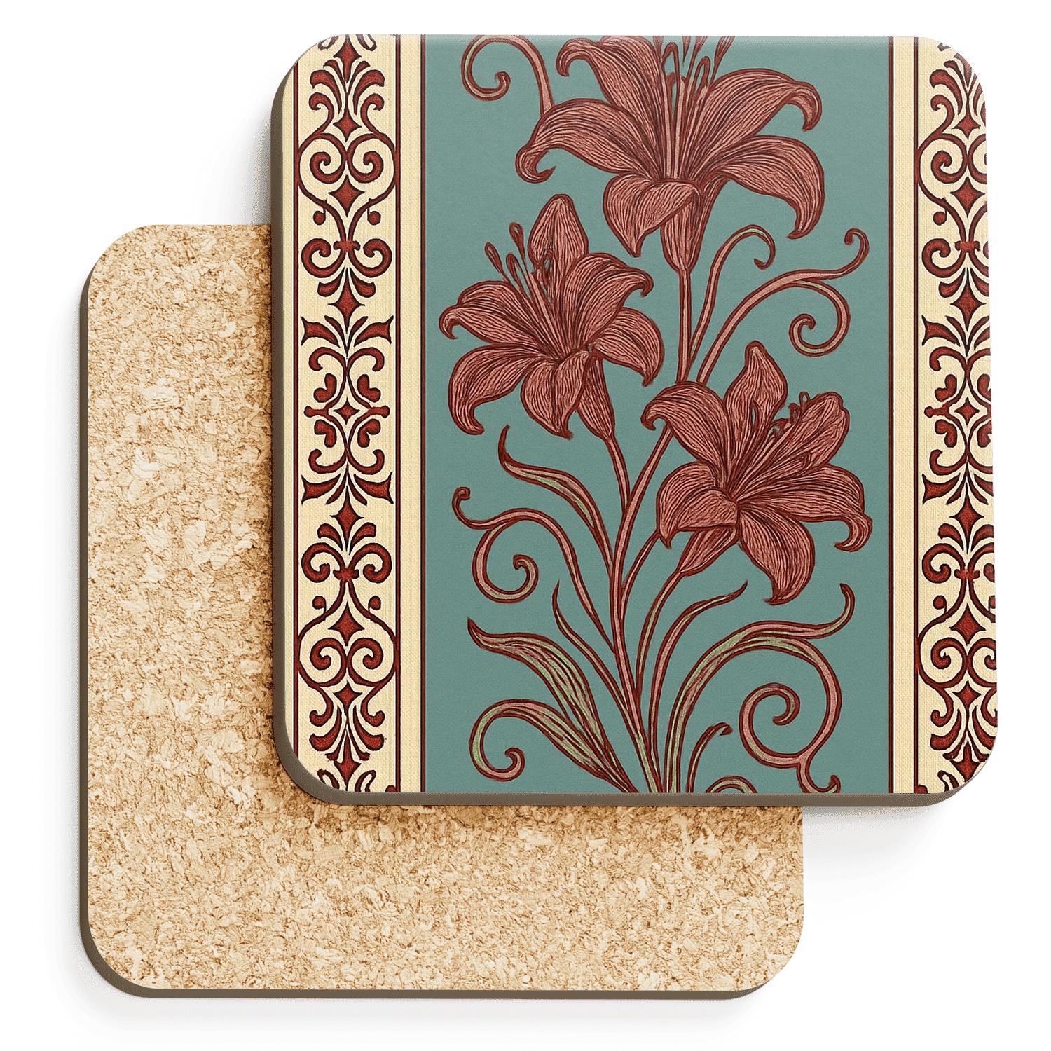Art Nouveau Botanical Panel elegant tabletop coasters