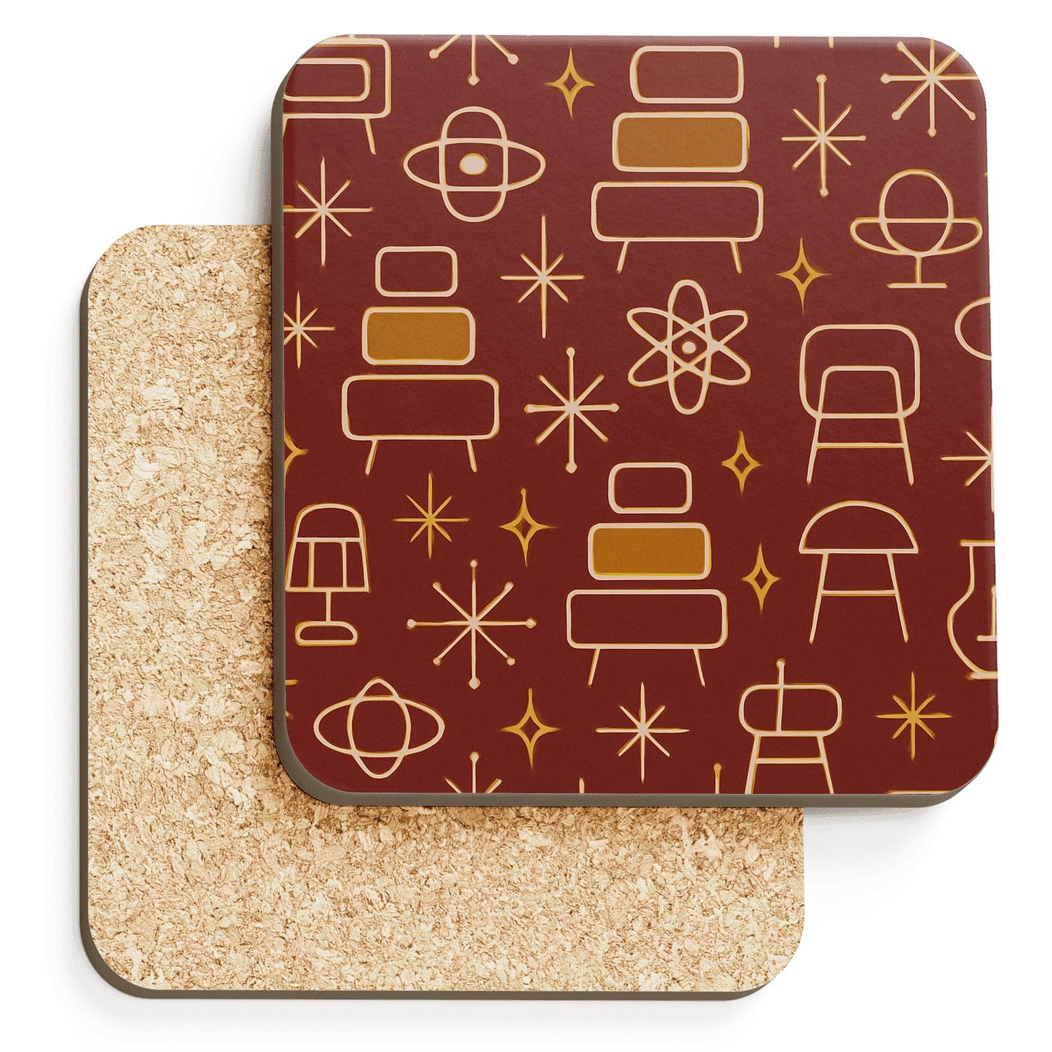 Midcentury Geometric Ornament cork coaster sets
