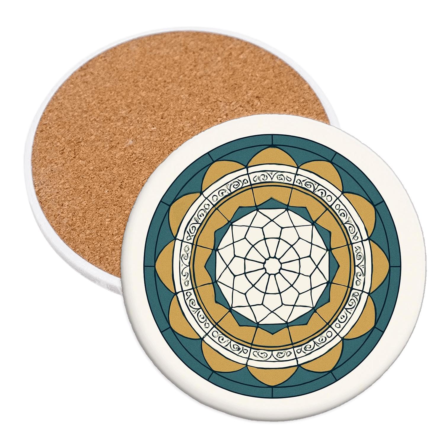 Solar Grid Mandala cork coaster sets