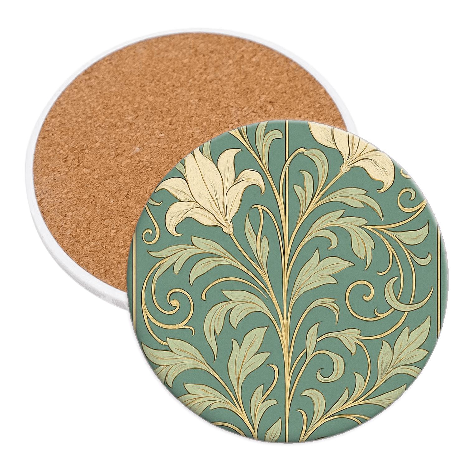 Art Nouveau Botanical Panel wooden table coasters