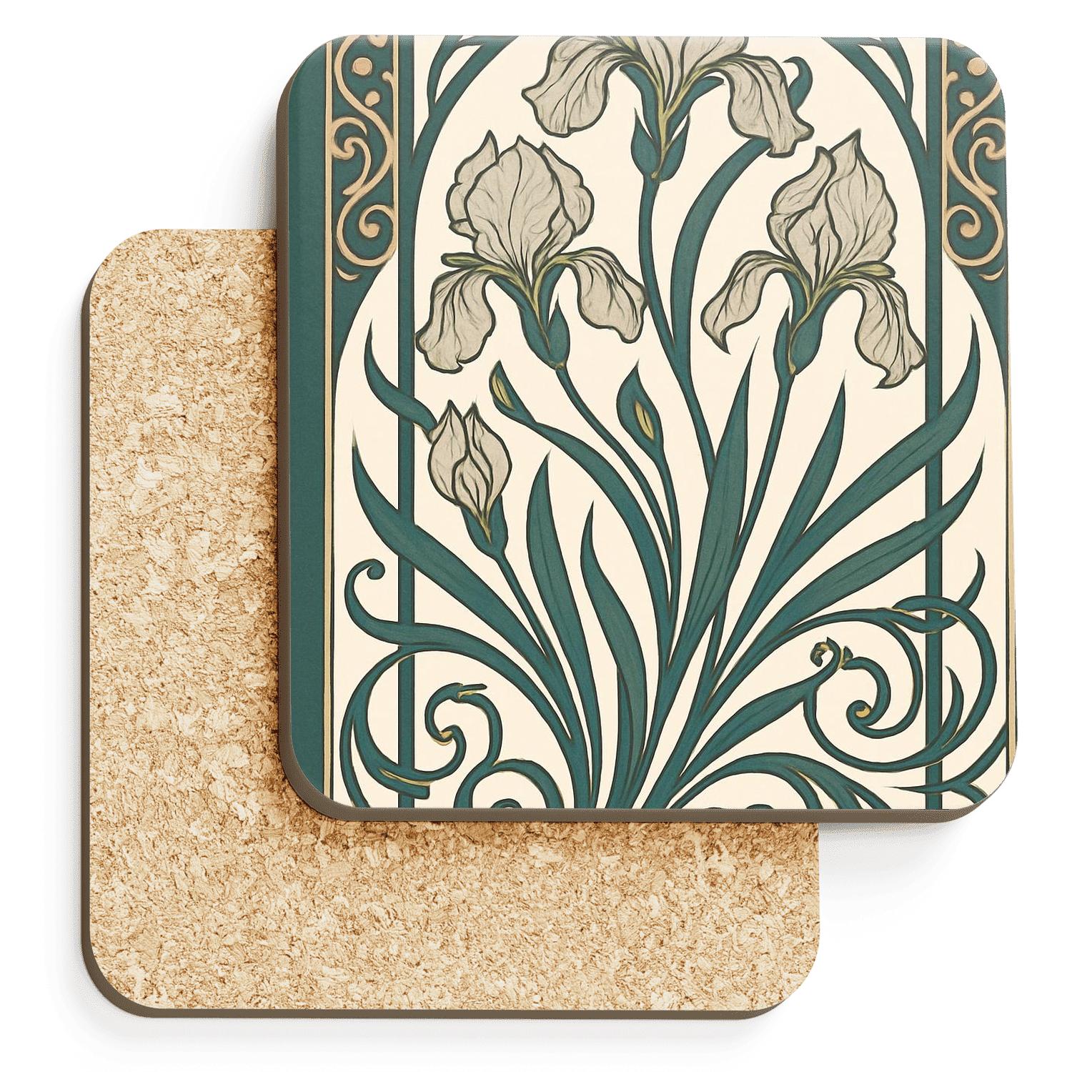 Art Nouveau Botanical Panel personalized drink coasters