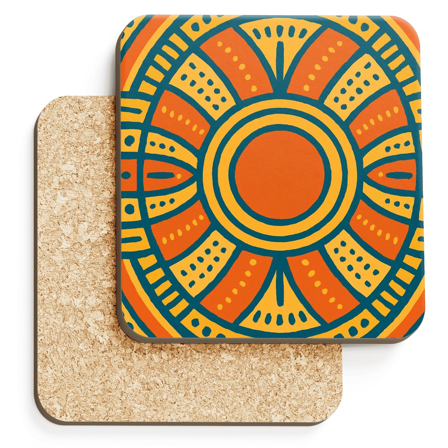 Solar Rhythm Mandala wooden table coasters