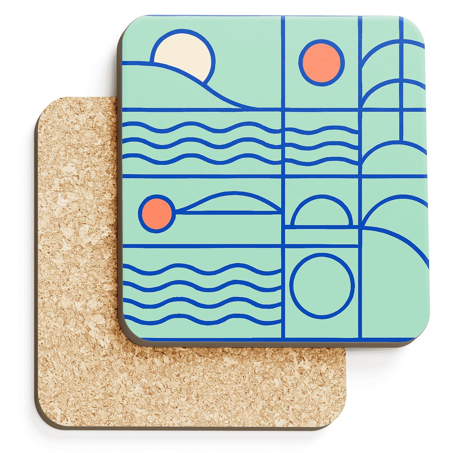 Neon Coastal Grid absorbent drink coasters