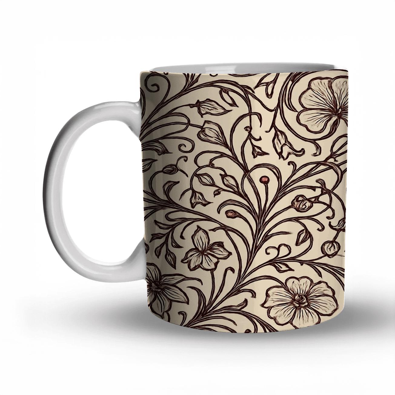 Art Nouveau Floral Line Art Pattern premium drinkware mugs