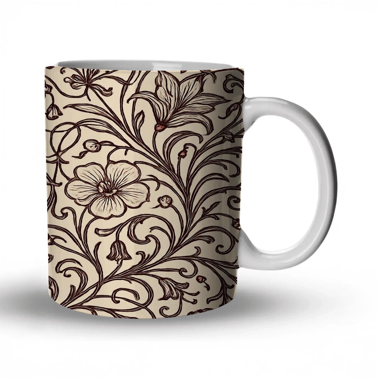 Art Nouveau Floral Line Art Pattern premium drinkware mugs