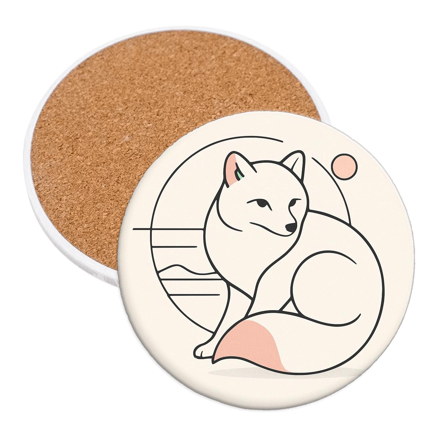 Minimalist Arctic Fox Wrap wooden table coasters