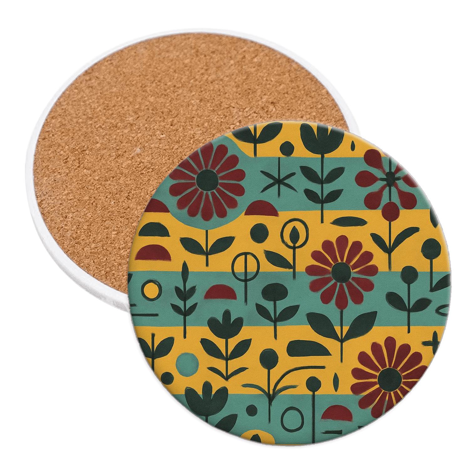 Mid Century Geometric Tapestry cork coaster sets