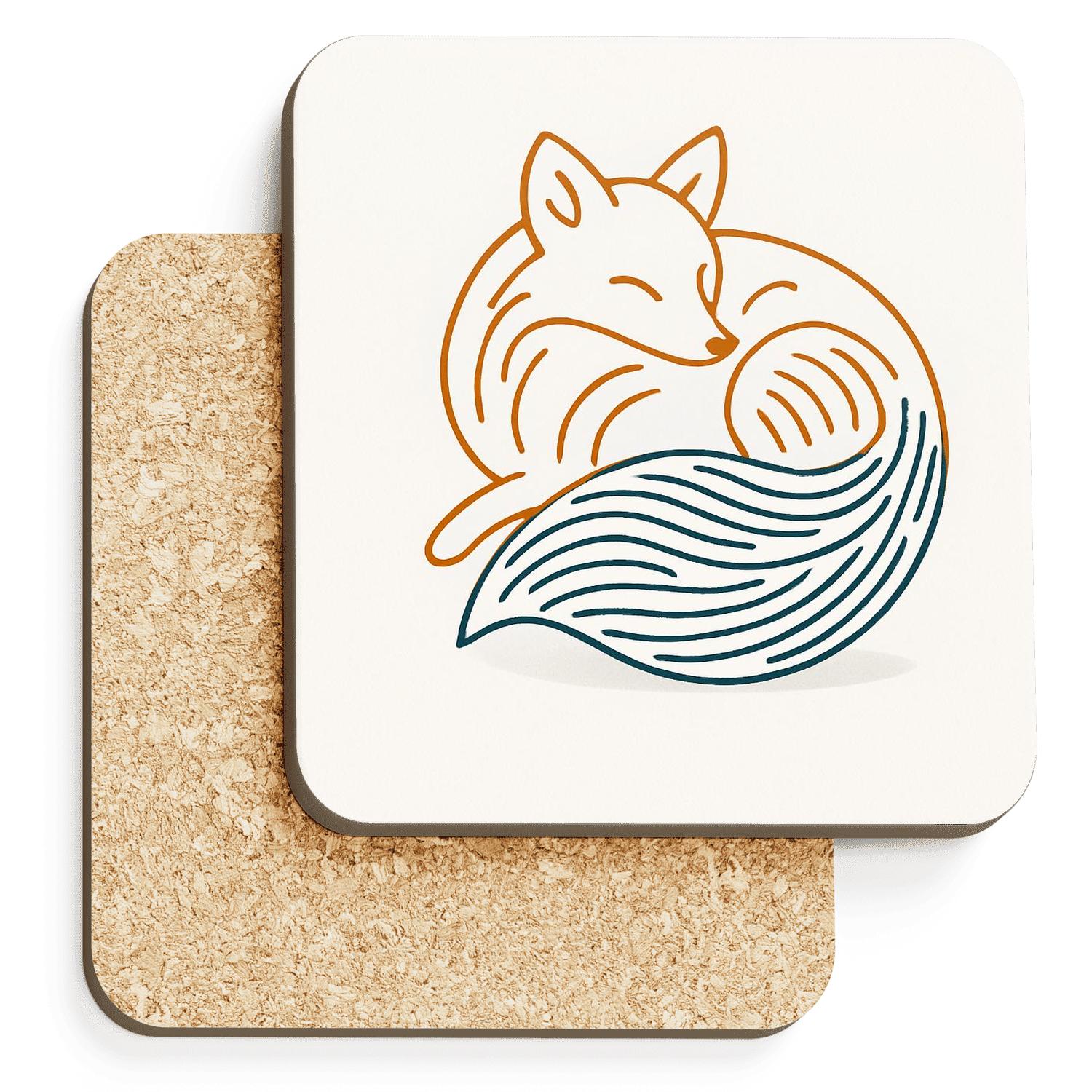 Minimalist Fox Wrap cork coaster sets