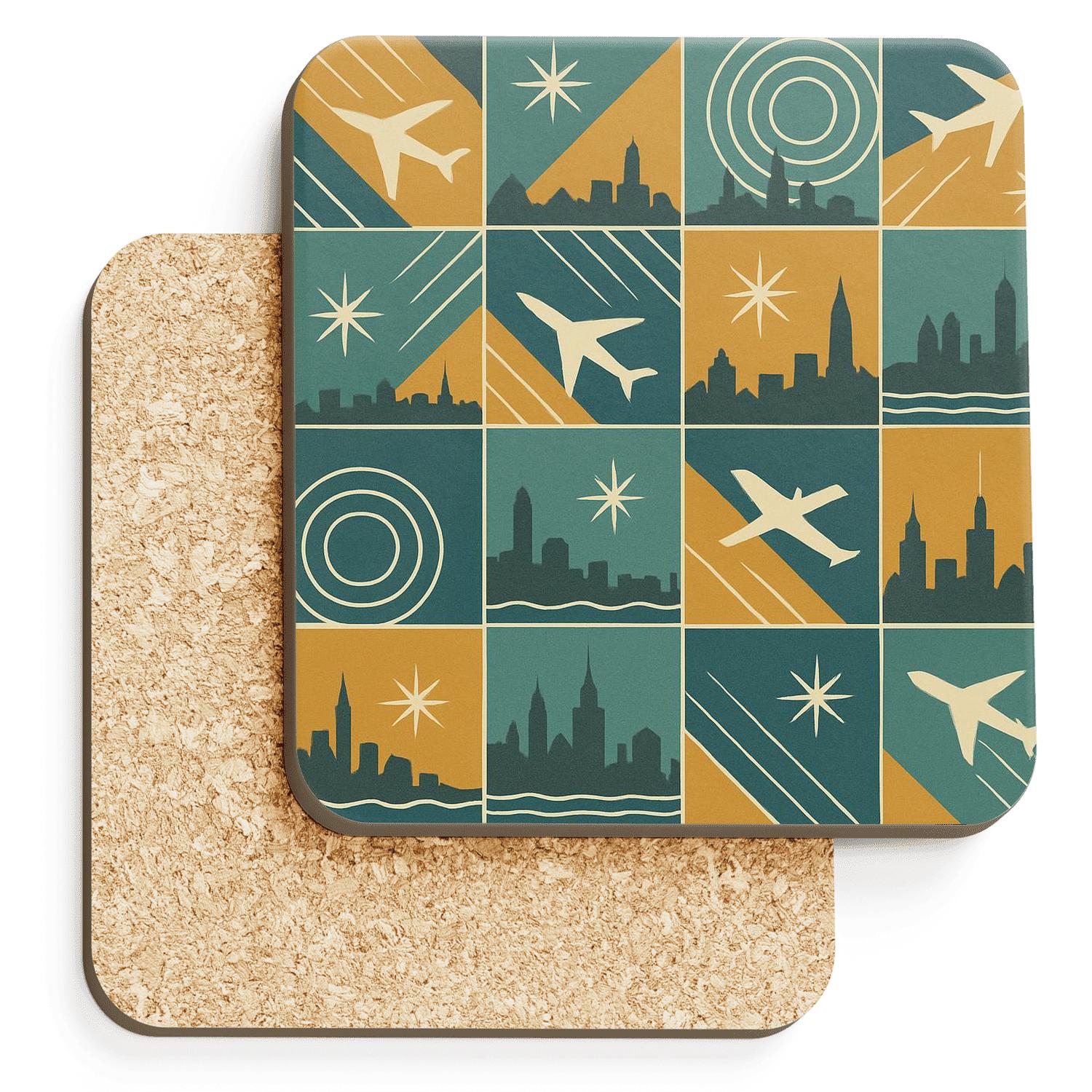 Mid Century Travel Geometric wooden table coasters