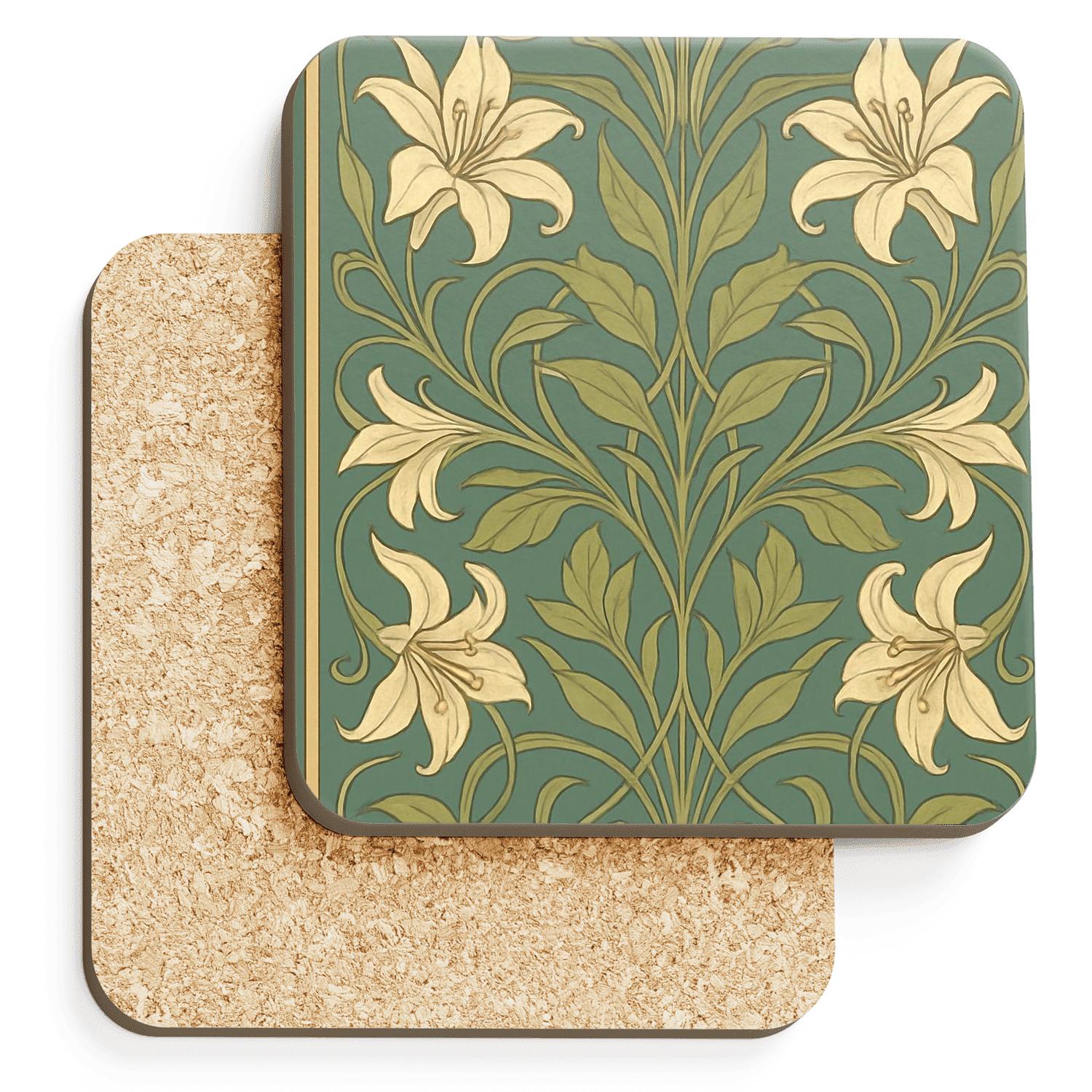 Art Nouveau Floral Panel cork coaster sets