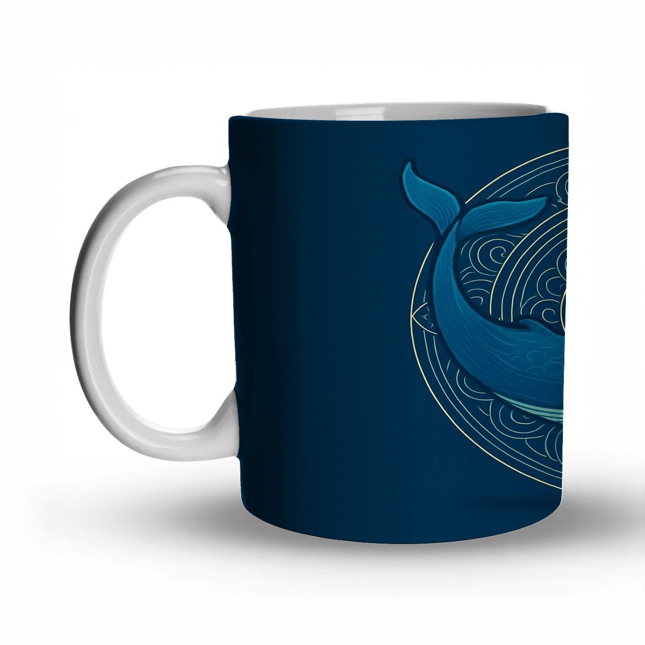 Serene Blue Whale Mandala custom printed mugs