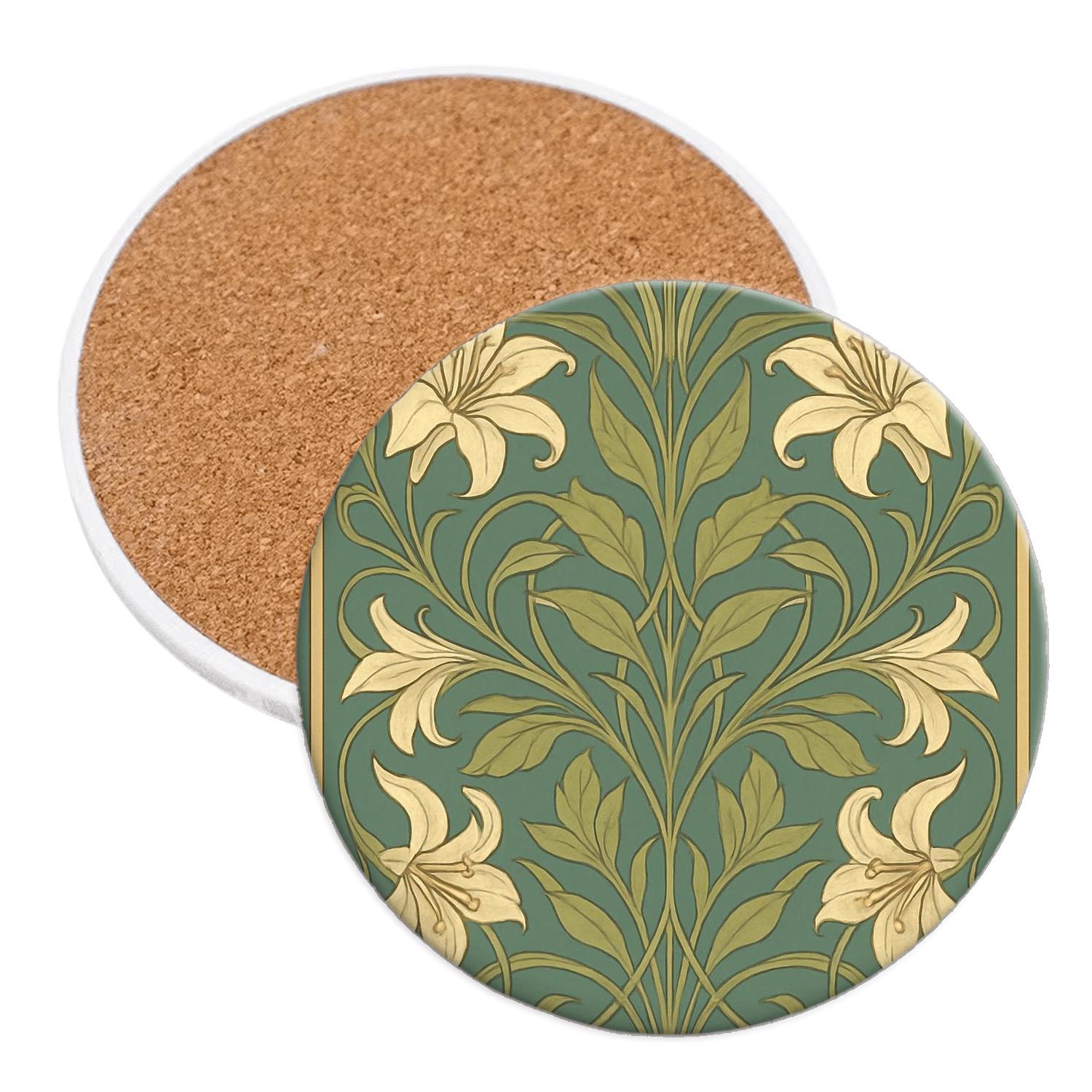 Art Nouveau Floral Panel wooden table coasters
