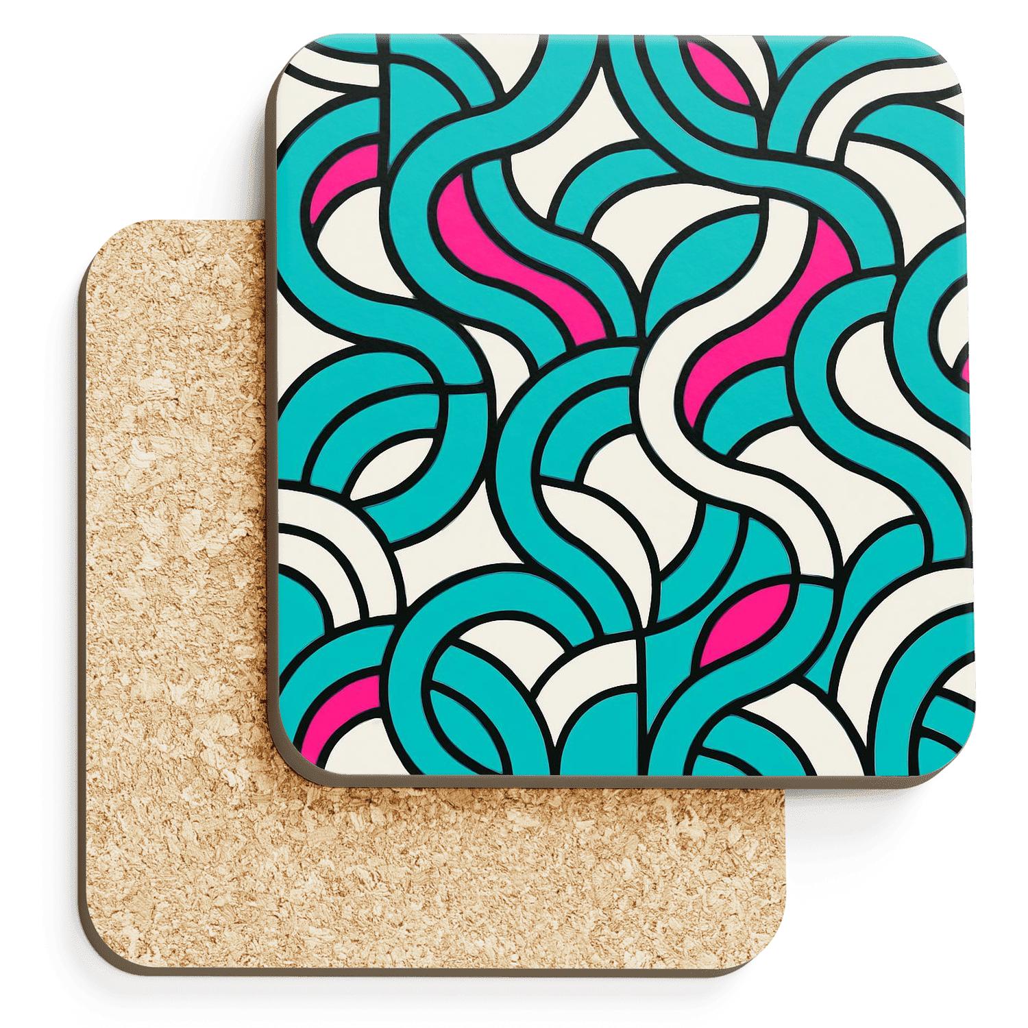Neon Bauhaus Waves elegant tabletop coasters