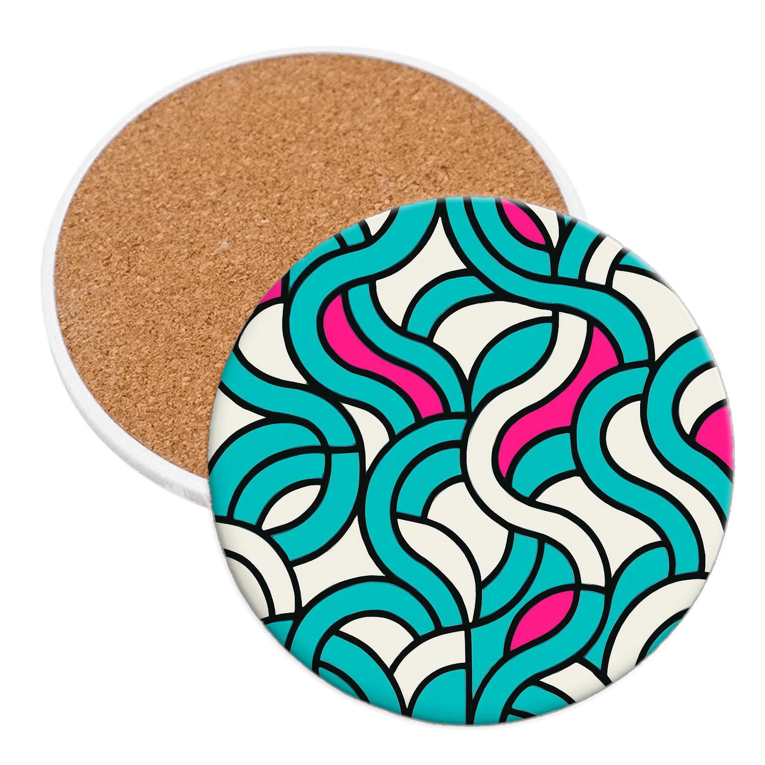 Neon Bauhaus Waves custom engraved coasters
