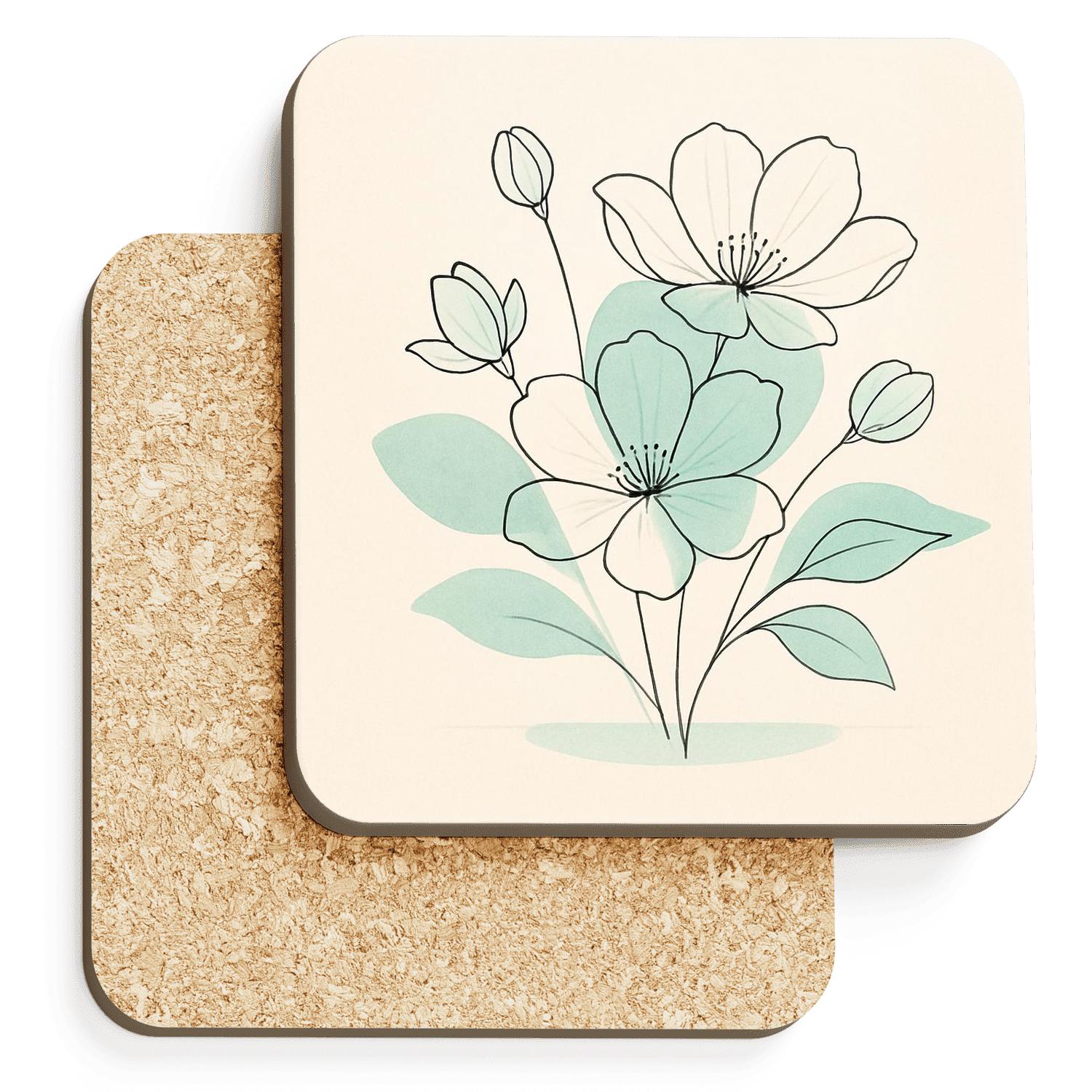 Serene Floral Line wooden table coasters