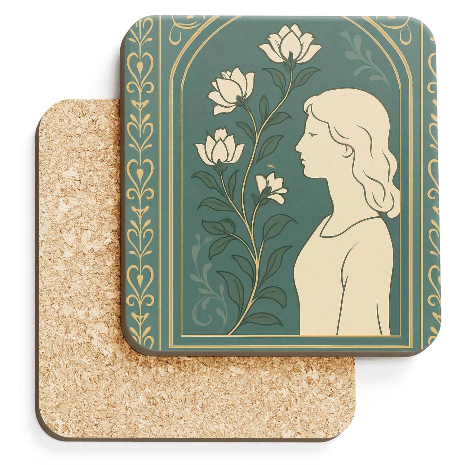 Art Nouveau Floral Panel personalized drink coasters