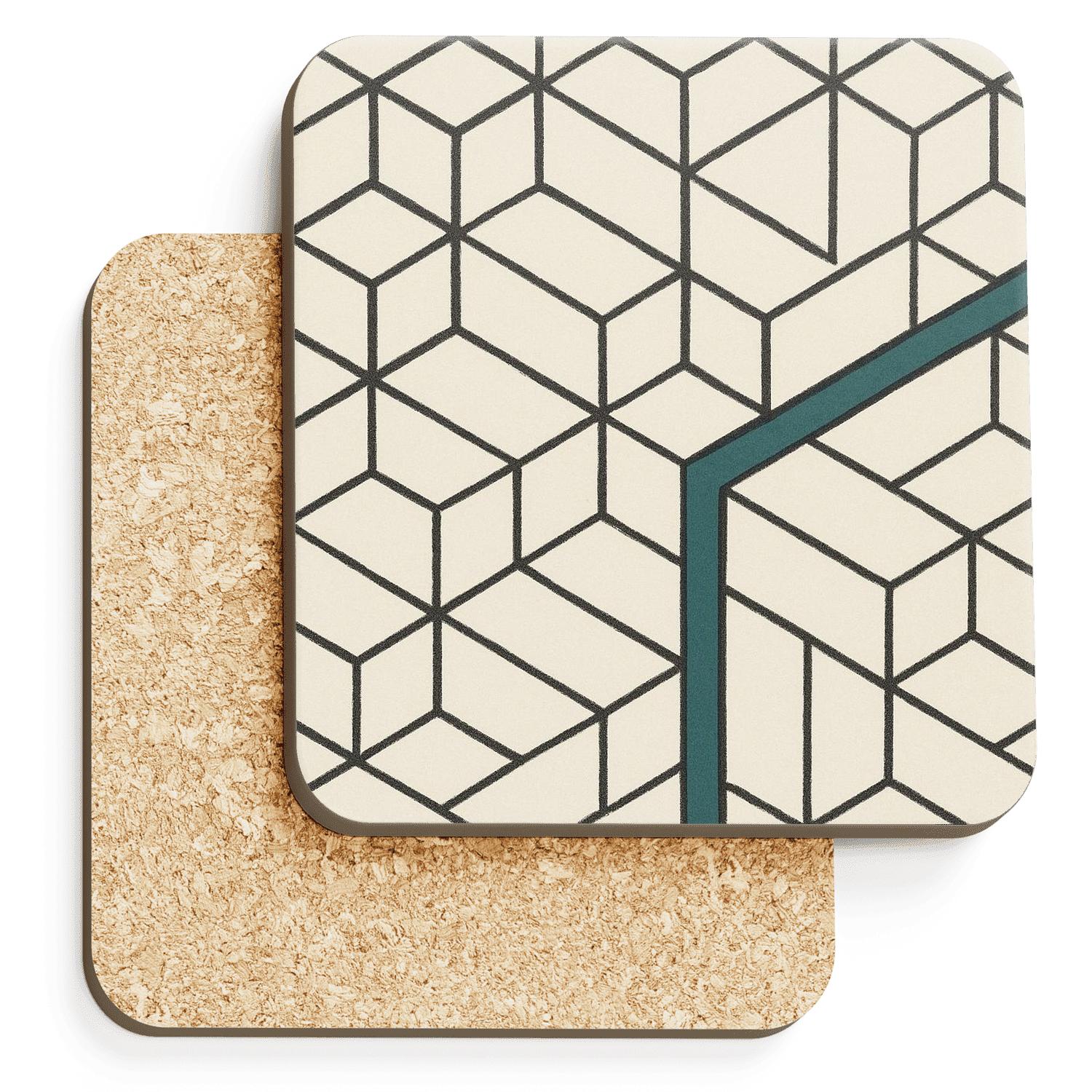 Zen Polygonal Grid cork coaster sets