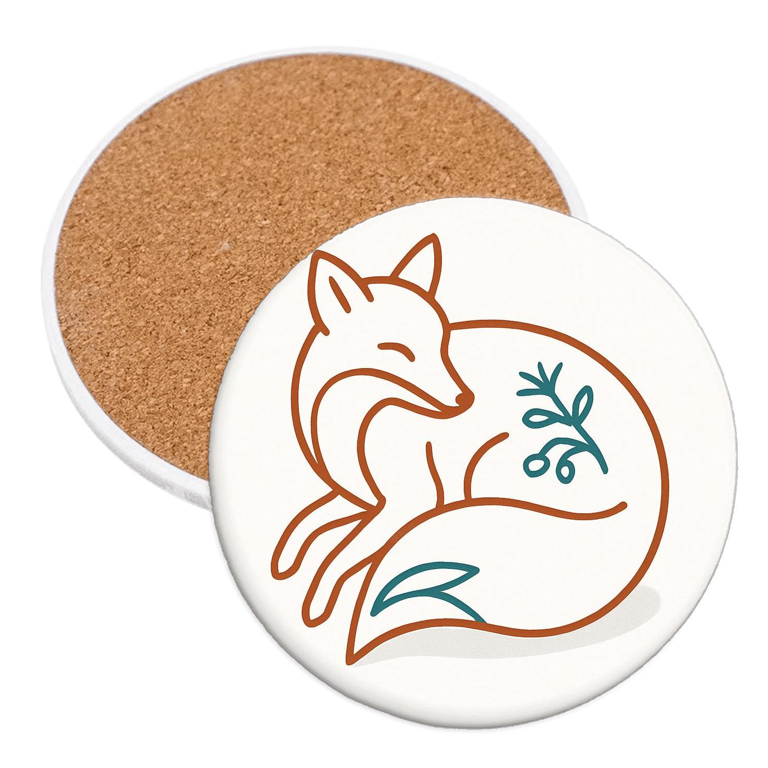 Minimalist Fox Embrace absorbent drink coasters
