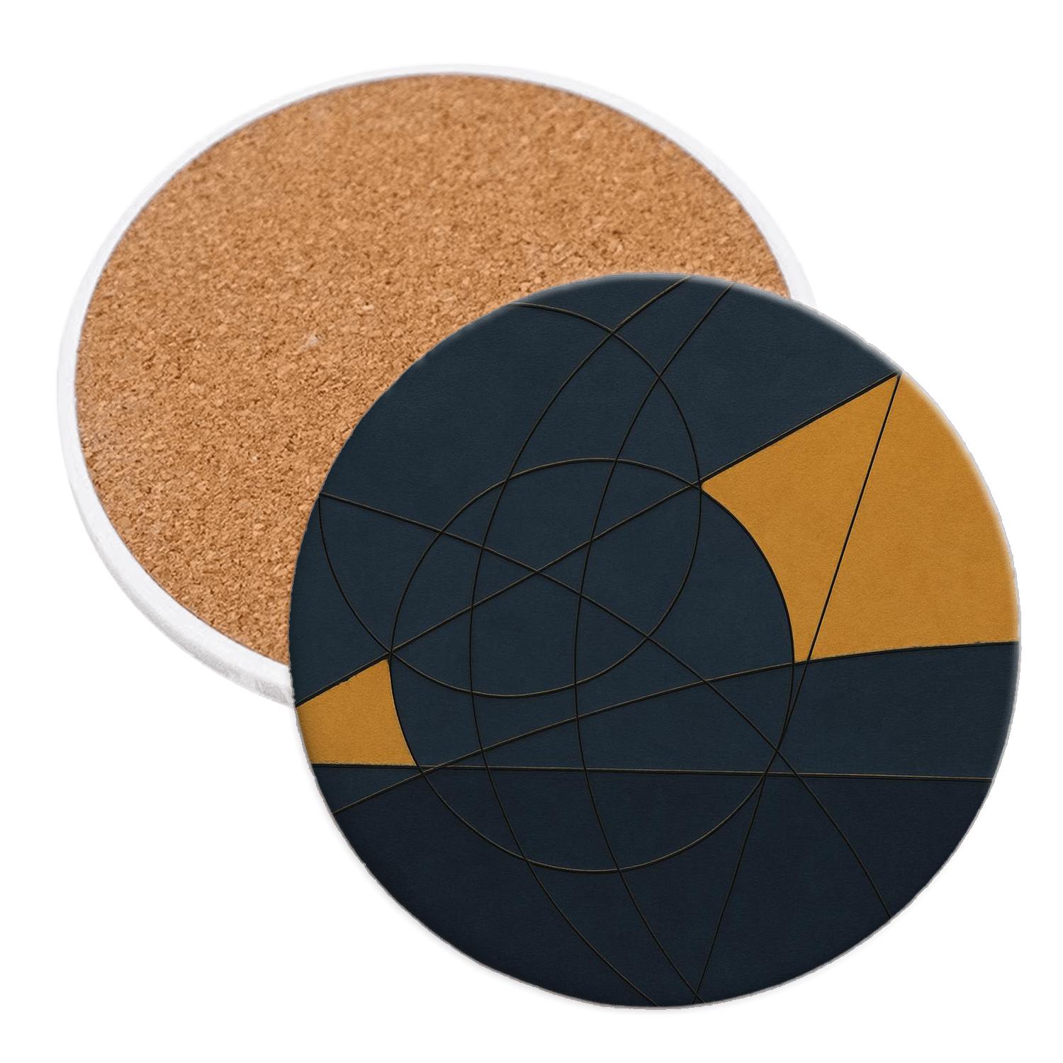 Navy Orbit Geometry wooden table coasters