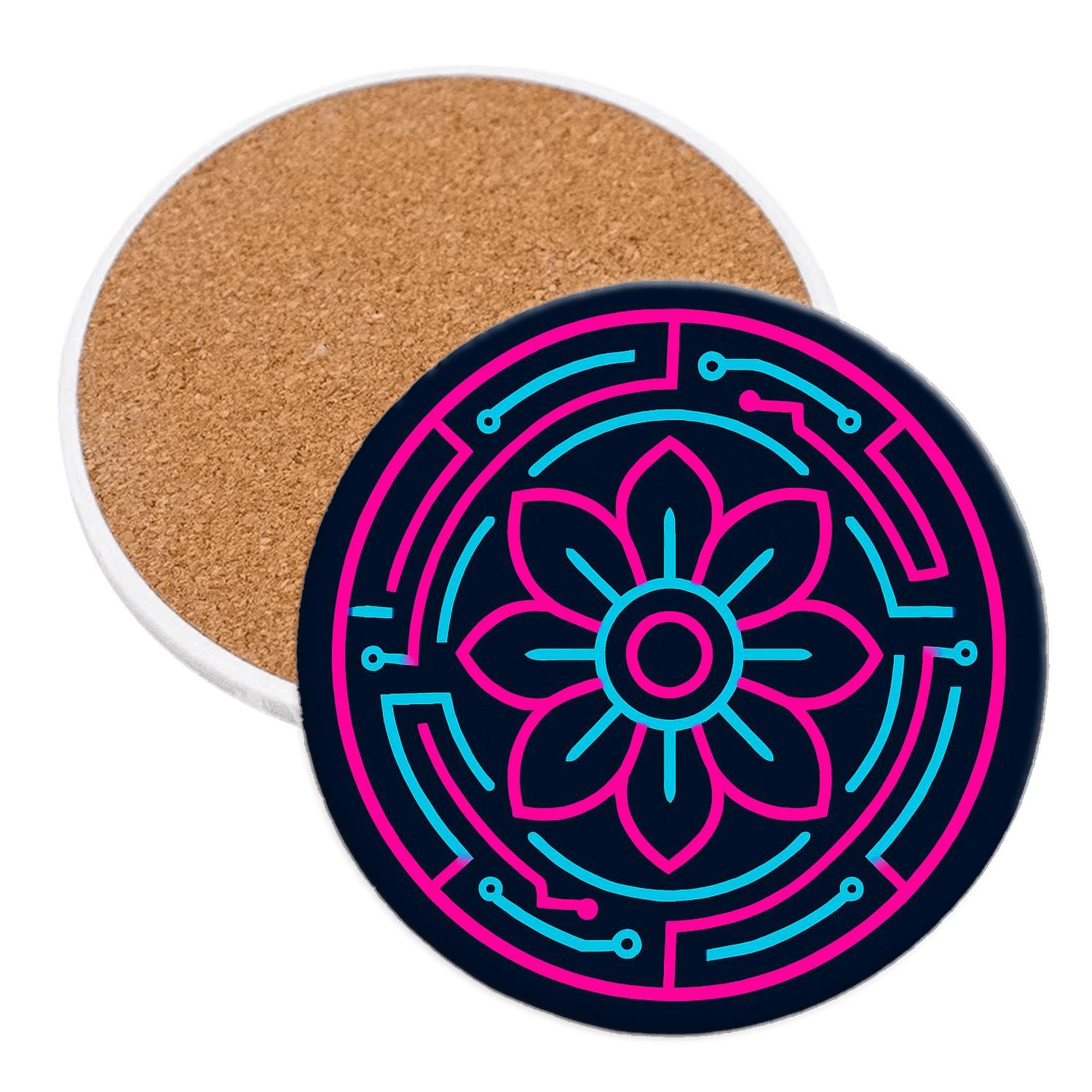 Neon Mandala Circuit absorbent drink coasters