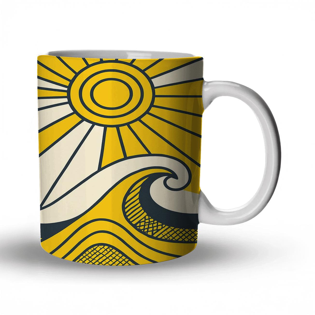 Bold Wave With Minimalist Motif travel mugs with handles