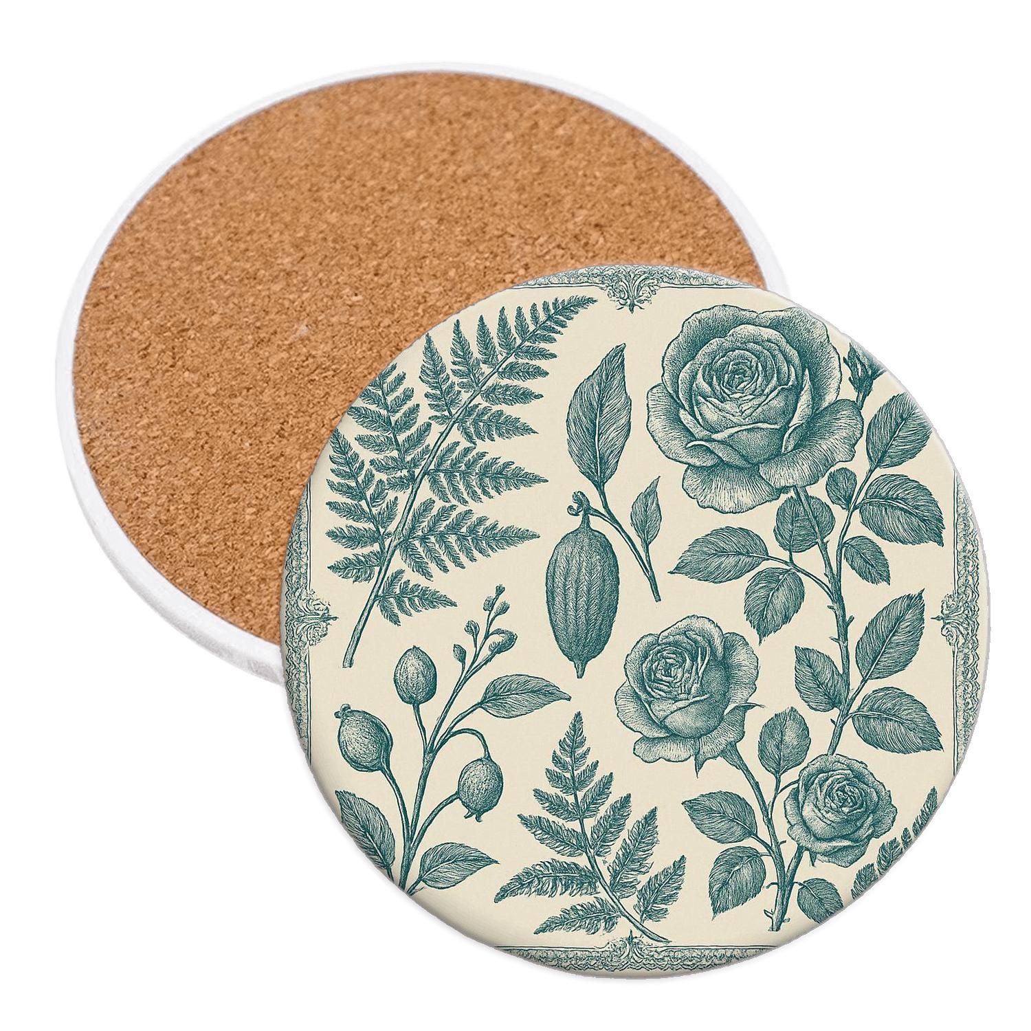 Victorian Botanical Engraving elegant tabletop coasters