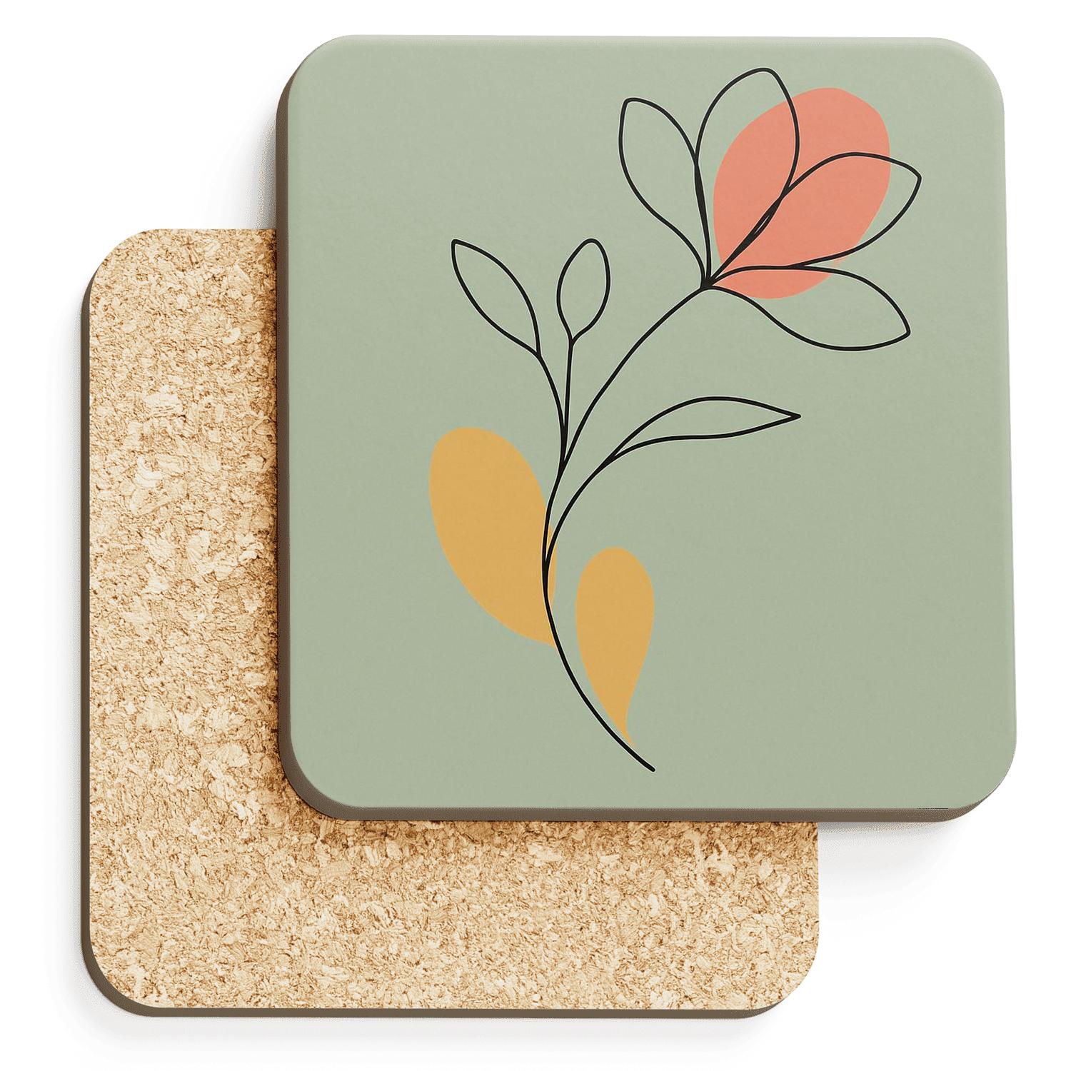 Serene Floral Arc wooden table coasters