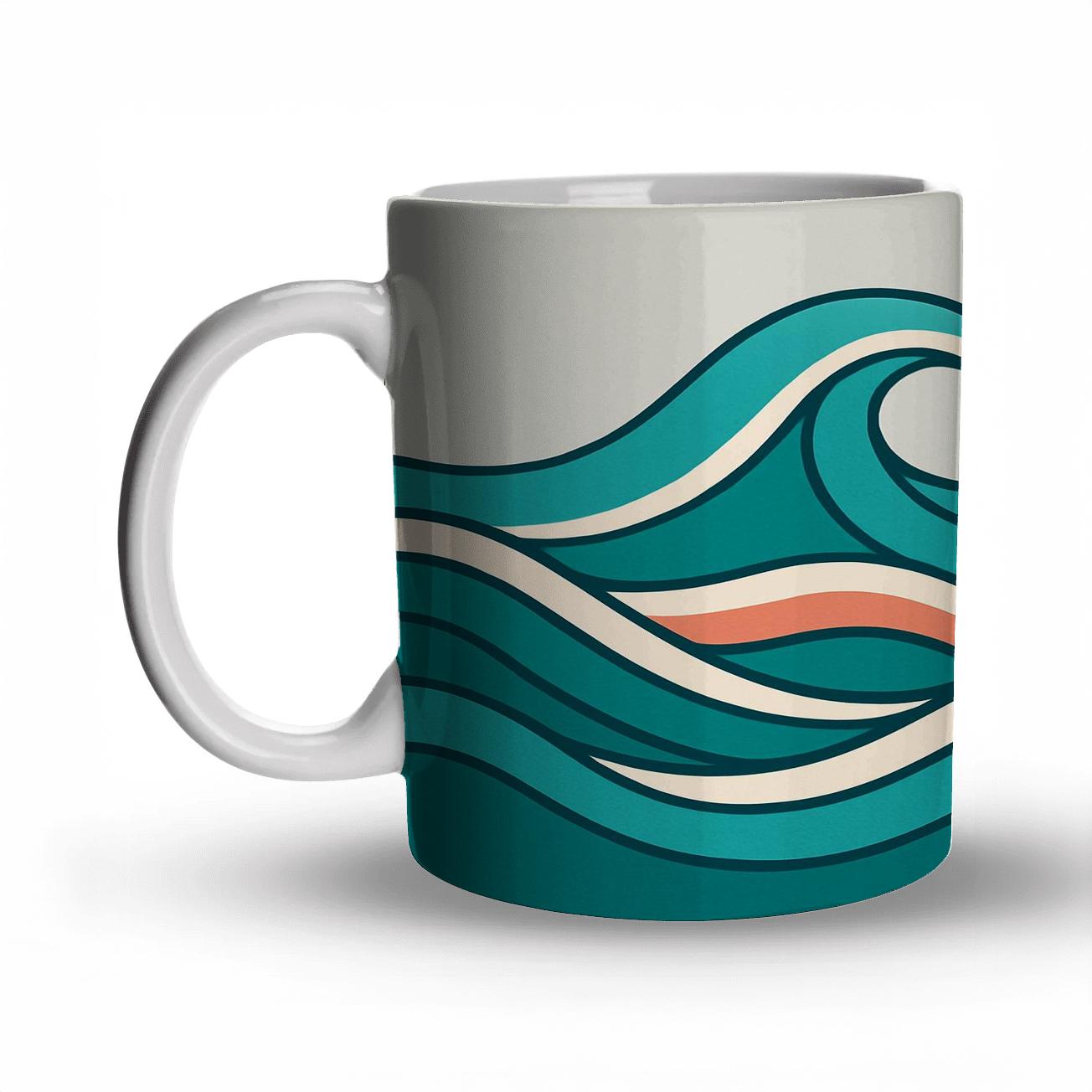 Bold Bright Turquoise Waves ceramic coffee mugs