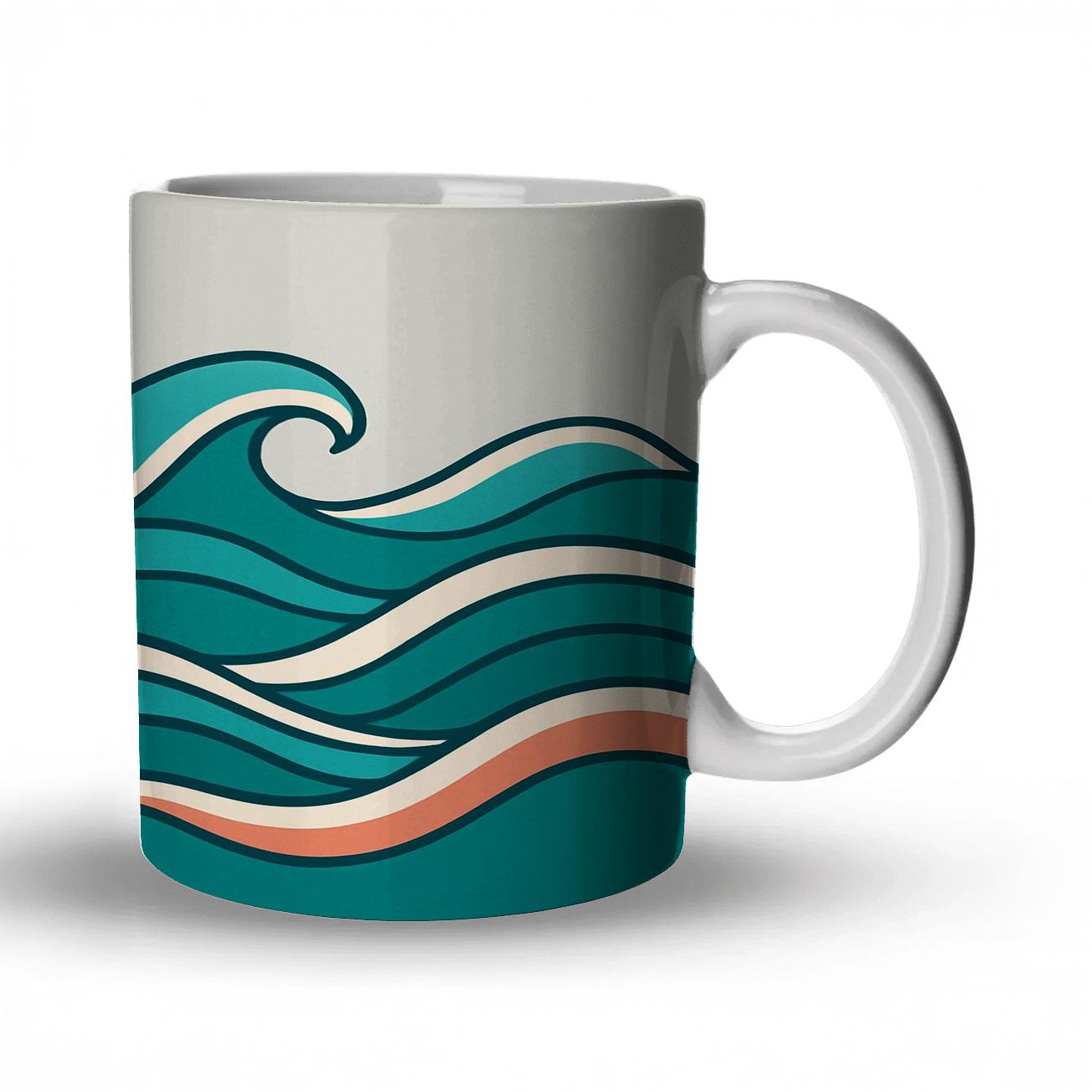 Bold Bright Turquoise Waves ceramic coffee mugs