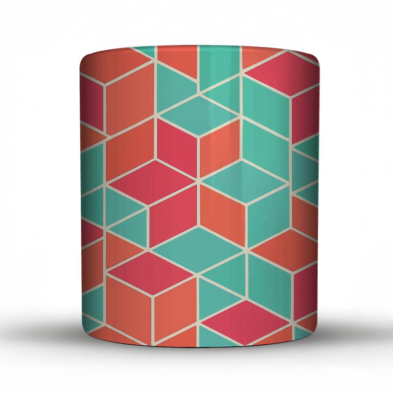 Geometric Pattern With Bold Bright Coral Grid travel mugs with handles